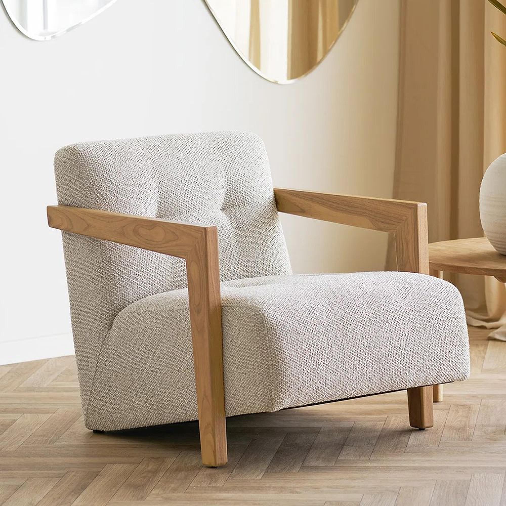 Caracas Lounge Armchair - Beige - Fabric and Plywood
