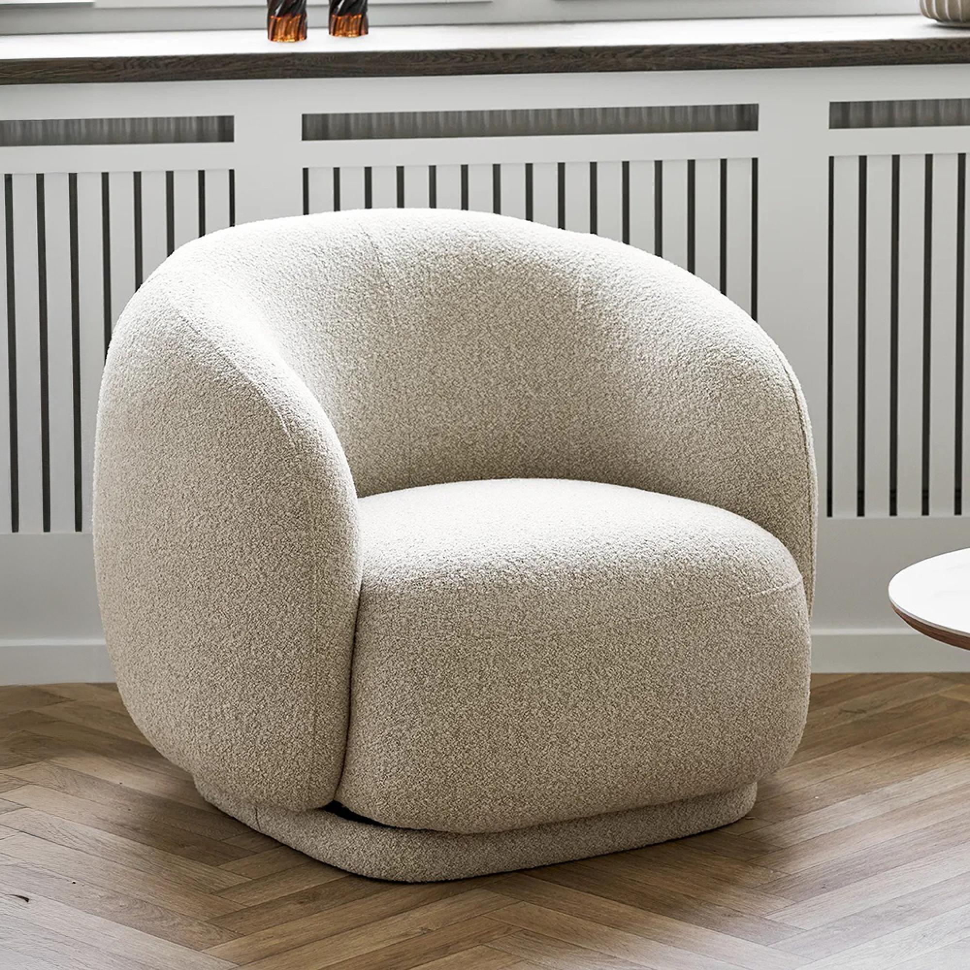 Hawkes Lounge Armchair - Curved Back - Cream - Fabric