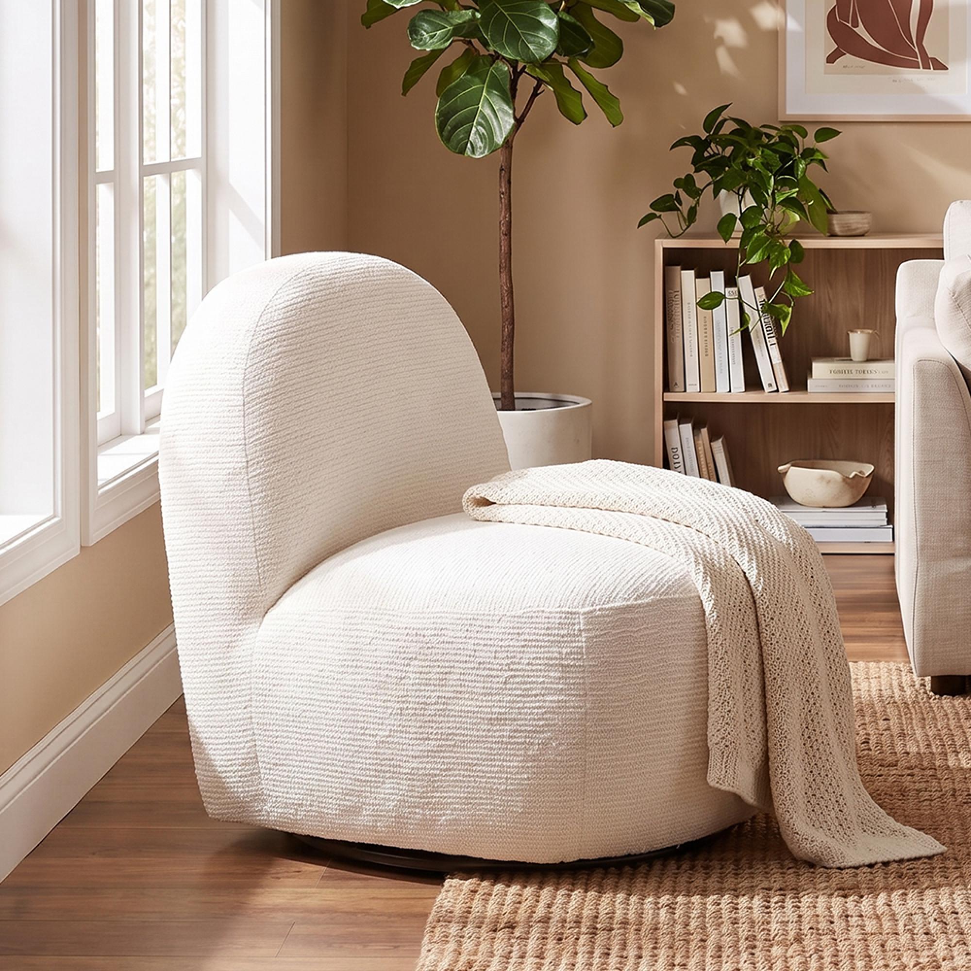 Milo Swivel Lounge Chair - Off White - Fabric