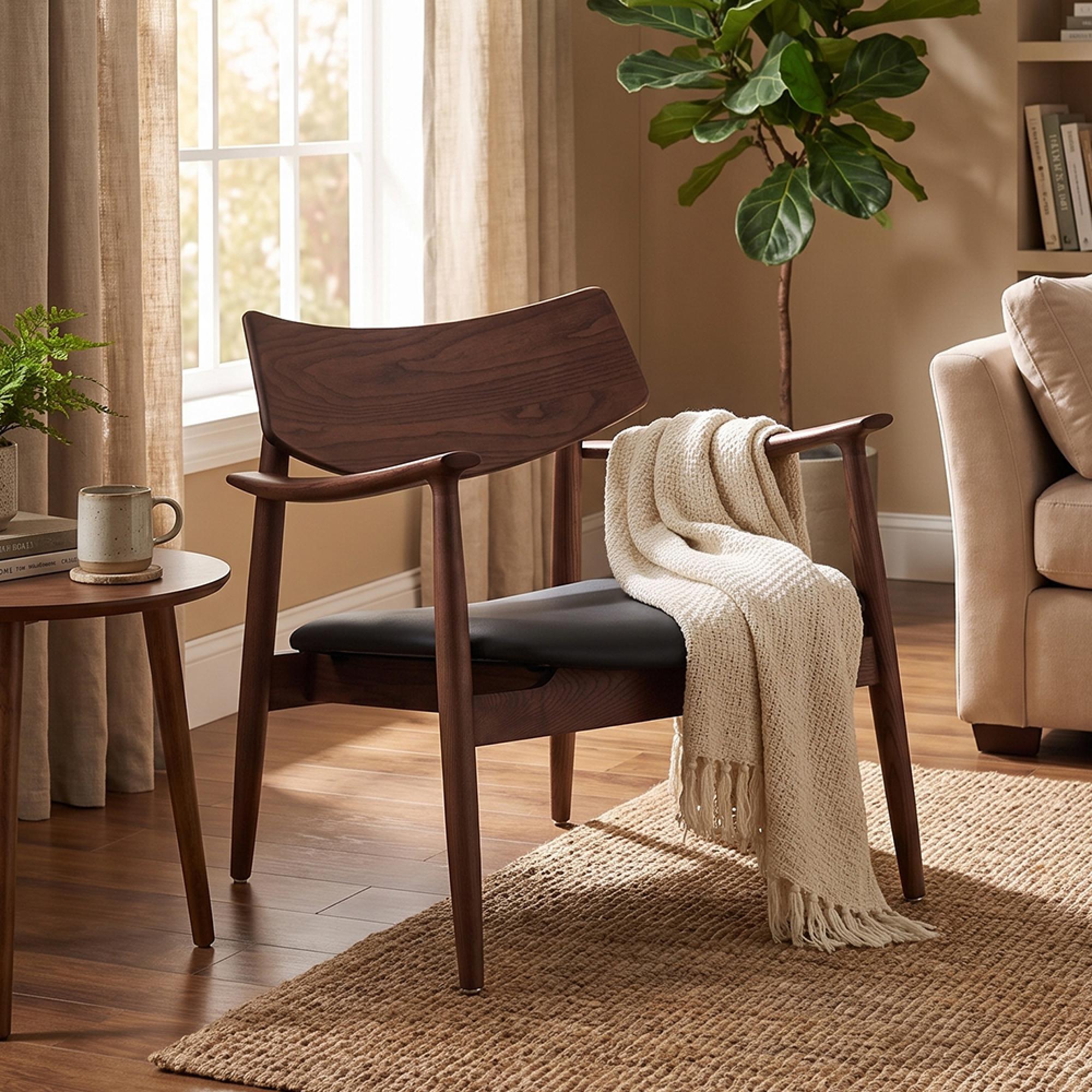Olvera Lounge Armchair - Dark Brown and Black - Ash Wood and Faux Leather