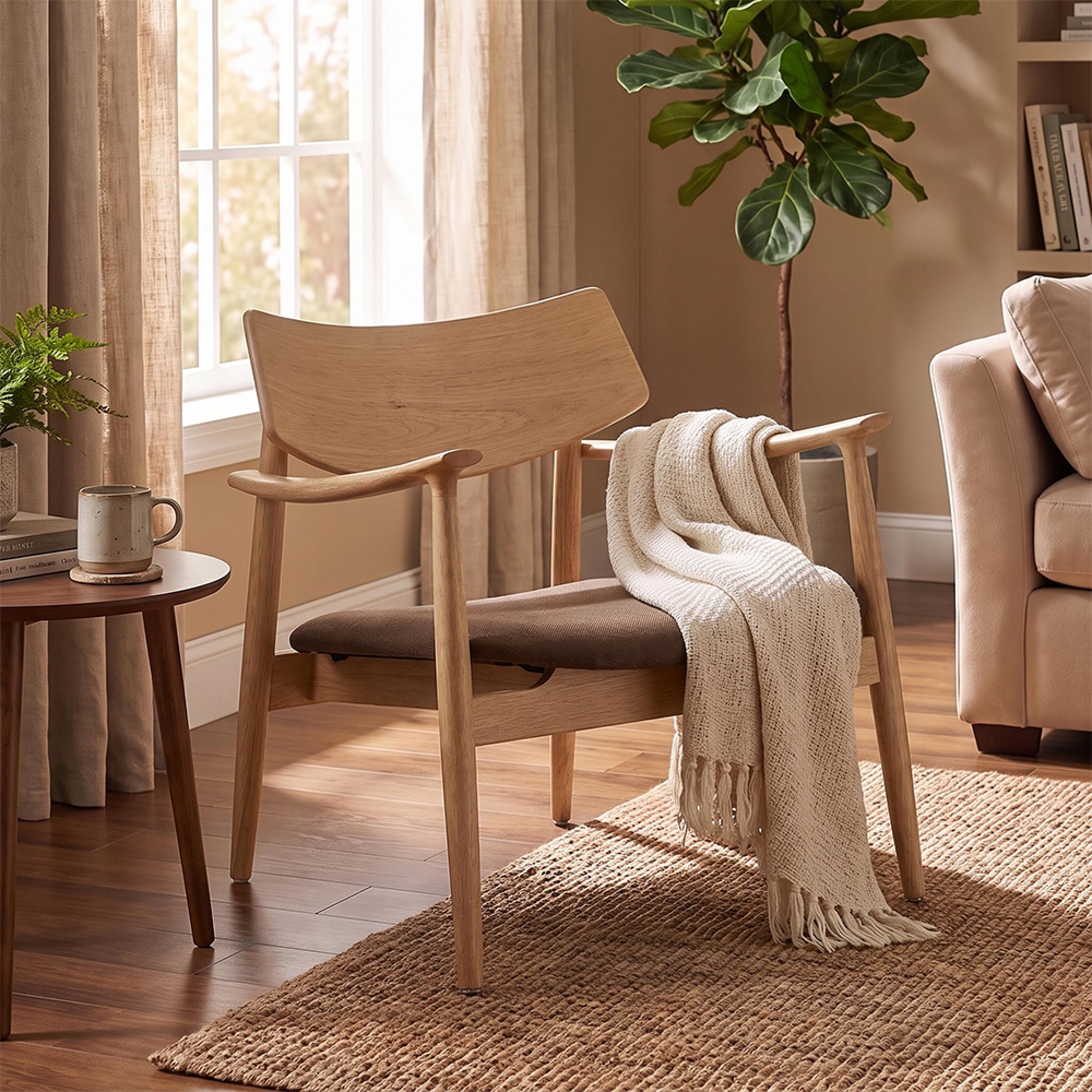 Olvera Lounge Armchair - Natural and Brown - Ash Wood and Fabric