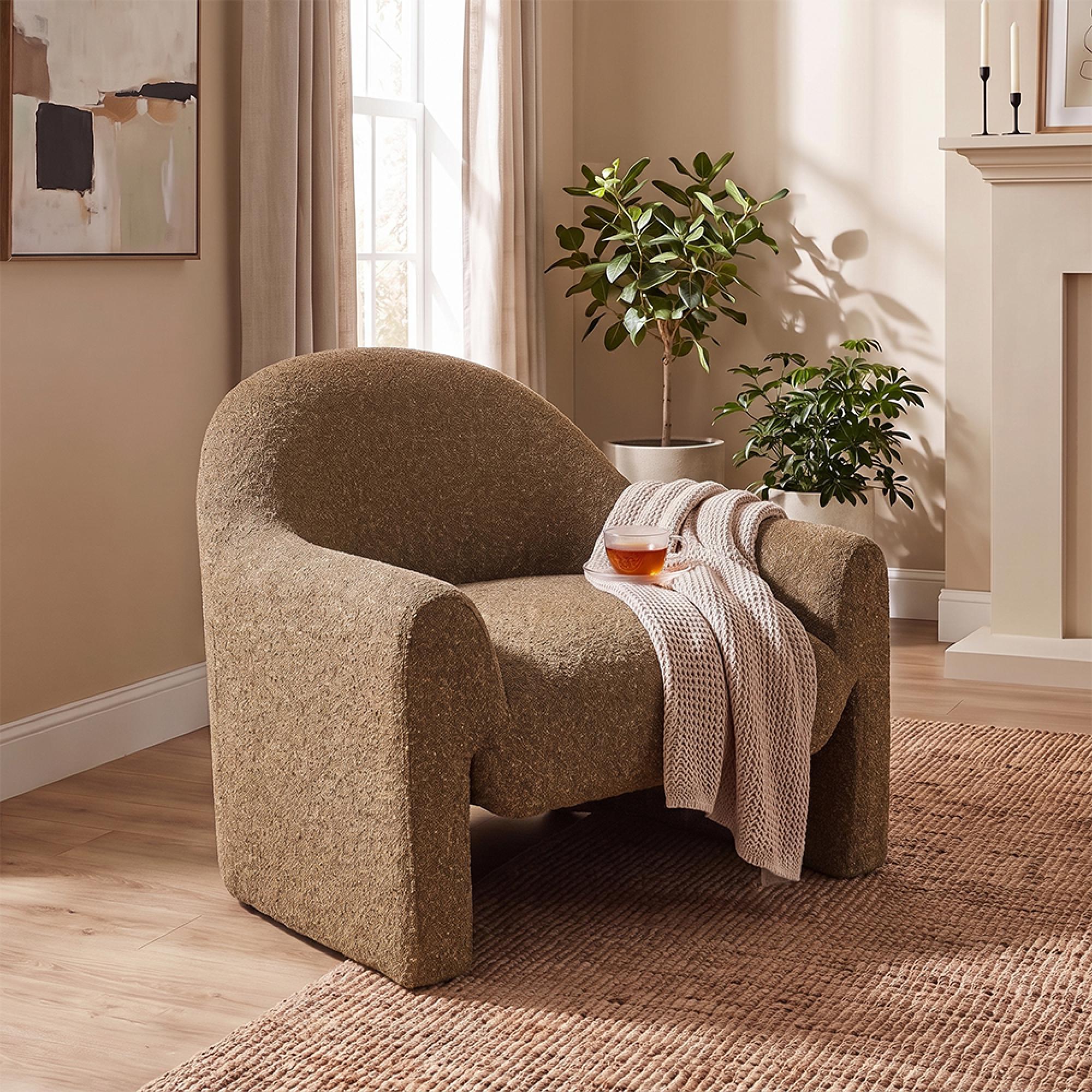 Zahara Lounge Armchair - Curved Back - Brown - Fabric