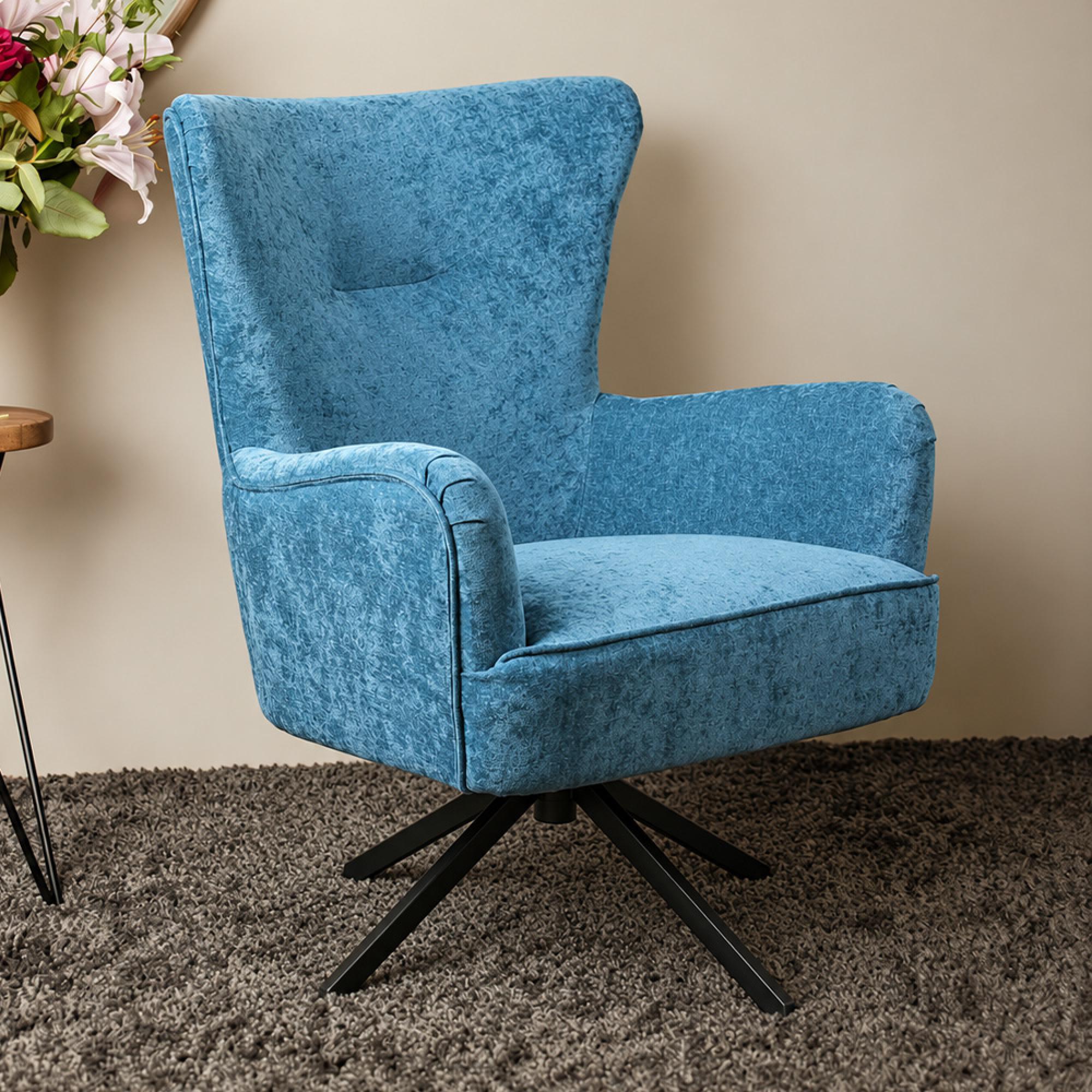 Salinas Swivel Armchair - Chenille Fabric - Ocean Blue