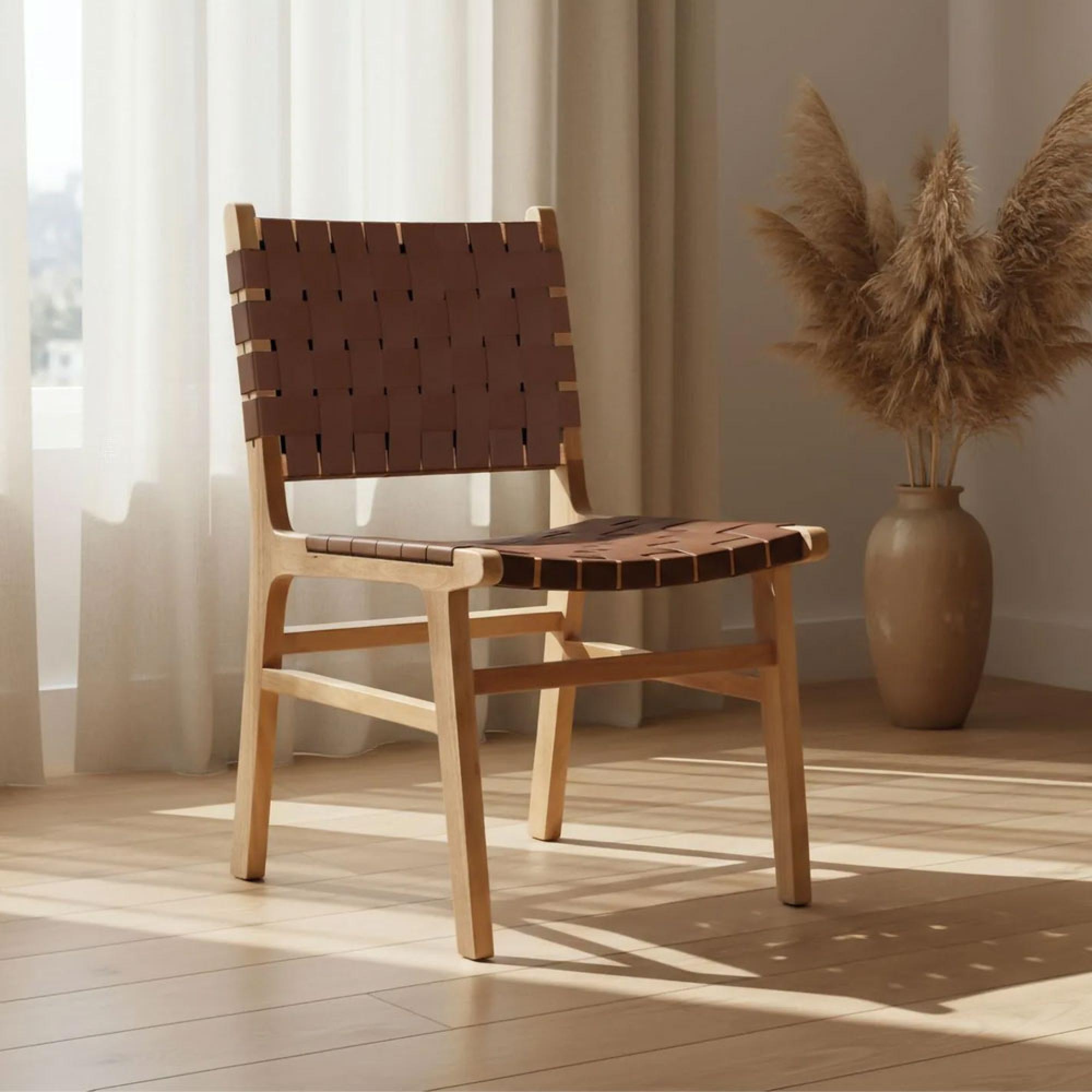 Favin Brown Woven Leather and Natural Chair
