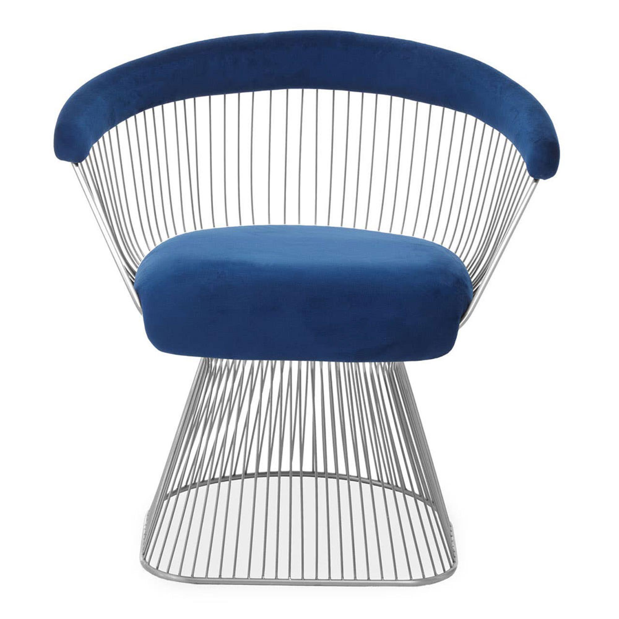 Anzio Chair - Navy Blue Velvet Fabric with Brushed Silver Base