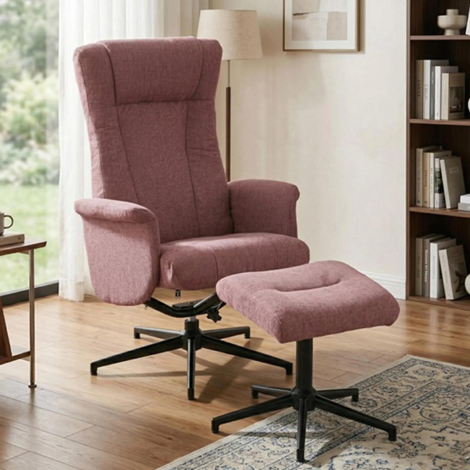 Apero Swivel Armchair - with Stool - Rose and Black - Fabric and Metal