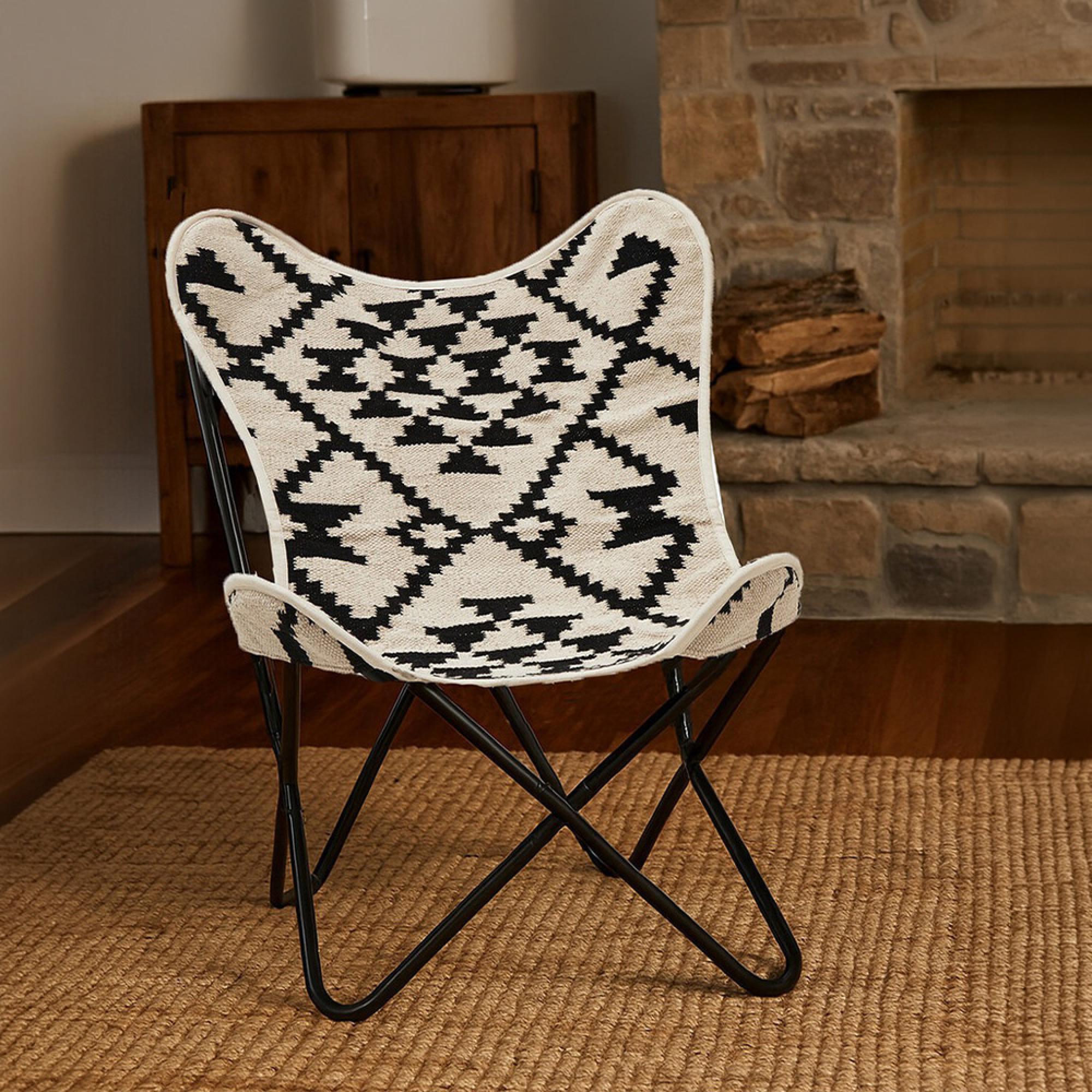 Cefena Butterfly Chair - Black and White Patterned Fabric