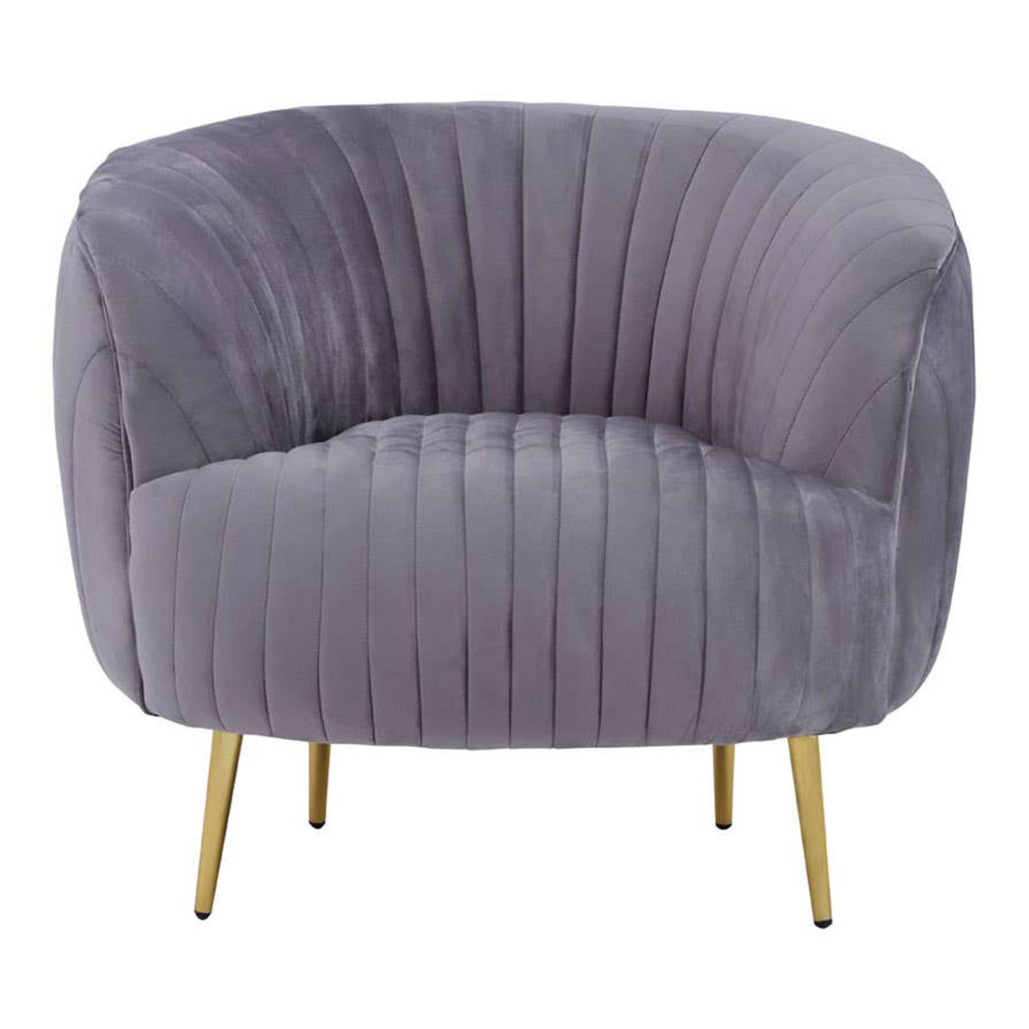 Florina Accent Chair - Grey Velvet Fabric with Gold Legs