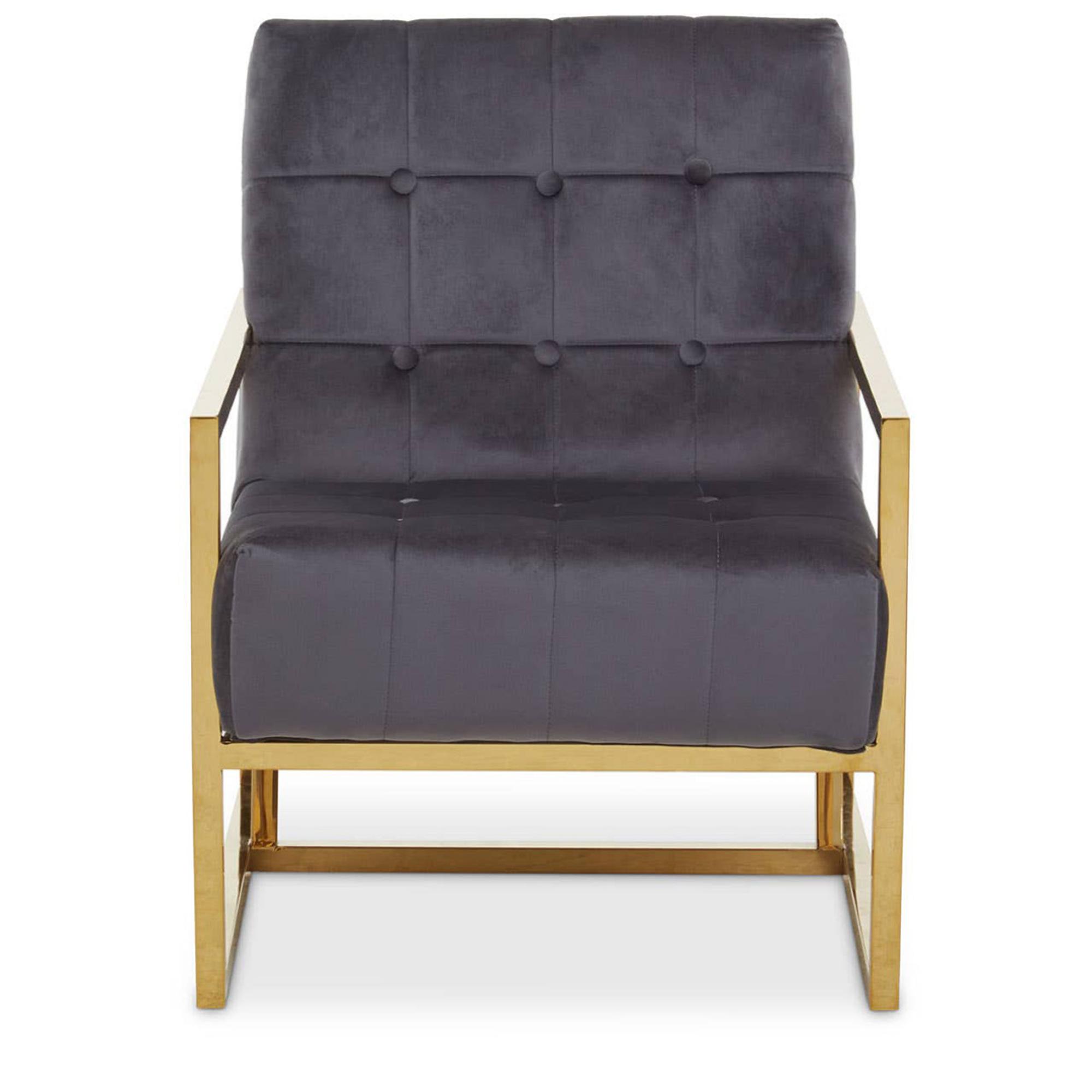 Hana Armchair - Grey Velvet with Gold Frame