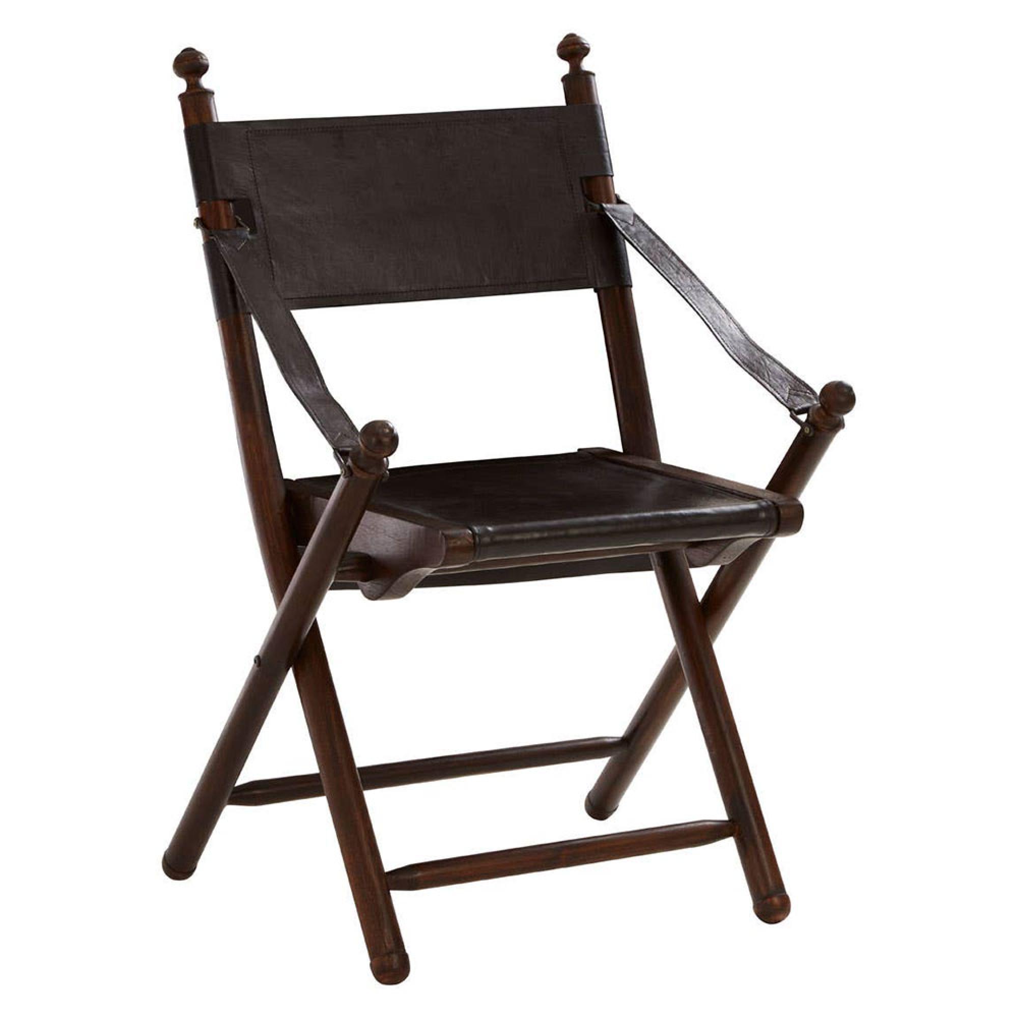 Inca Chair - Black Leather with Teak Wood - Folding