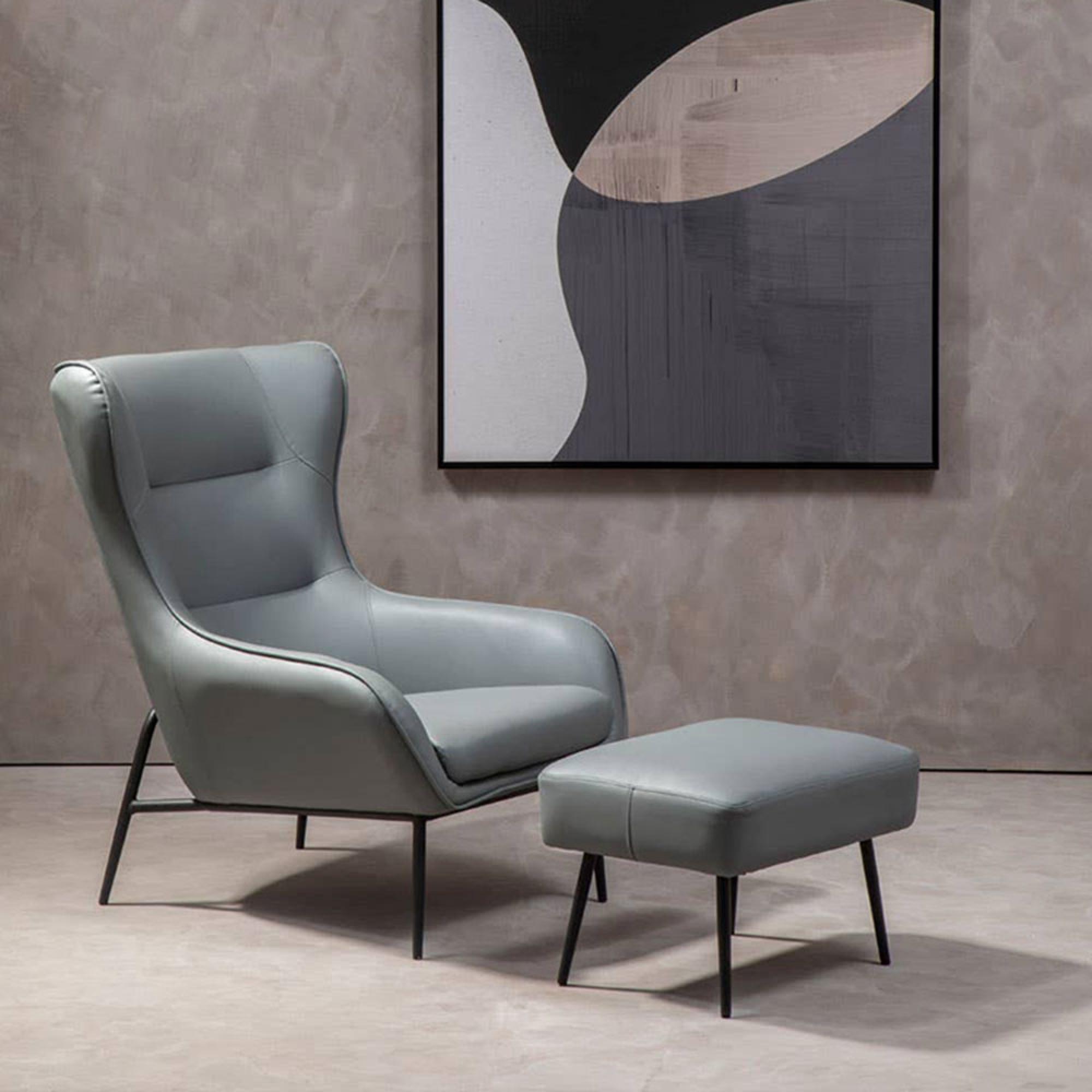 Kaiko Armchair - Grey Faux Leather with Footstool