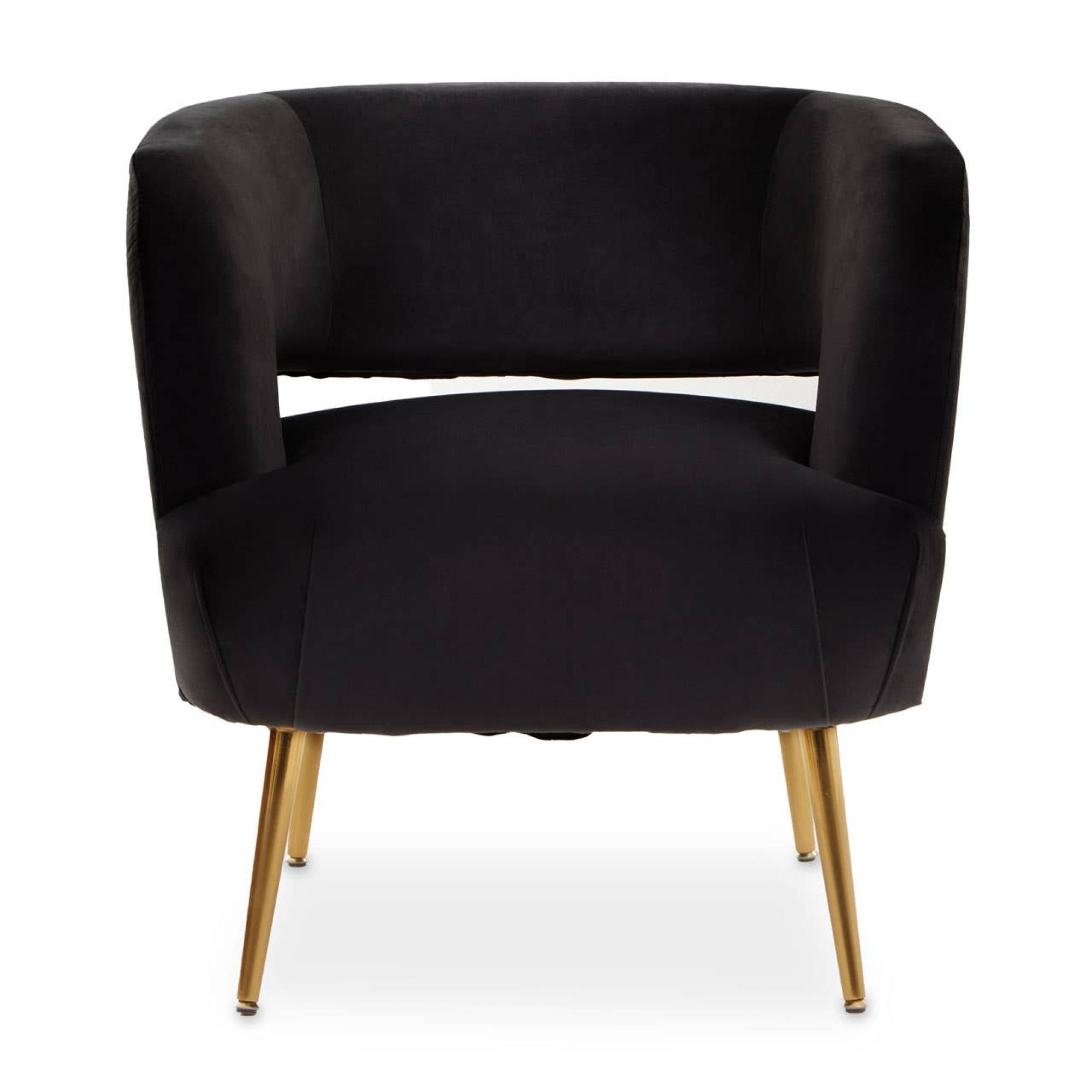 Larissa Accent Chair - Black Velvet Fabric with Gold Metal Legs
