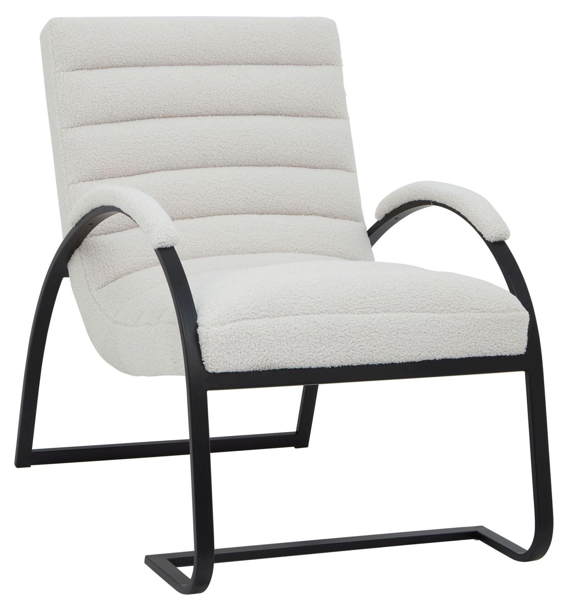 Boucle Fabric Ribbed Armchair - White