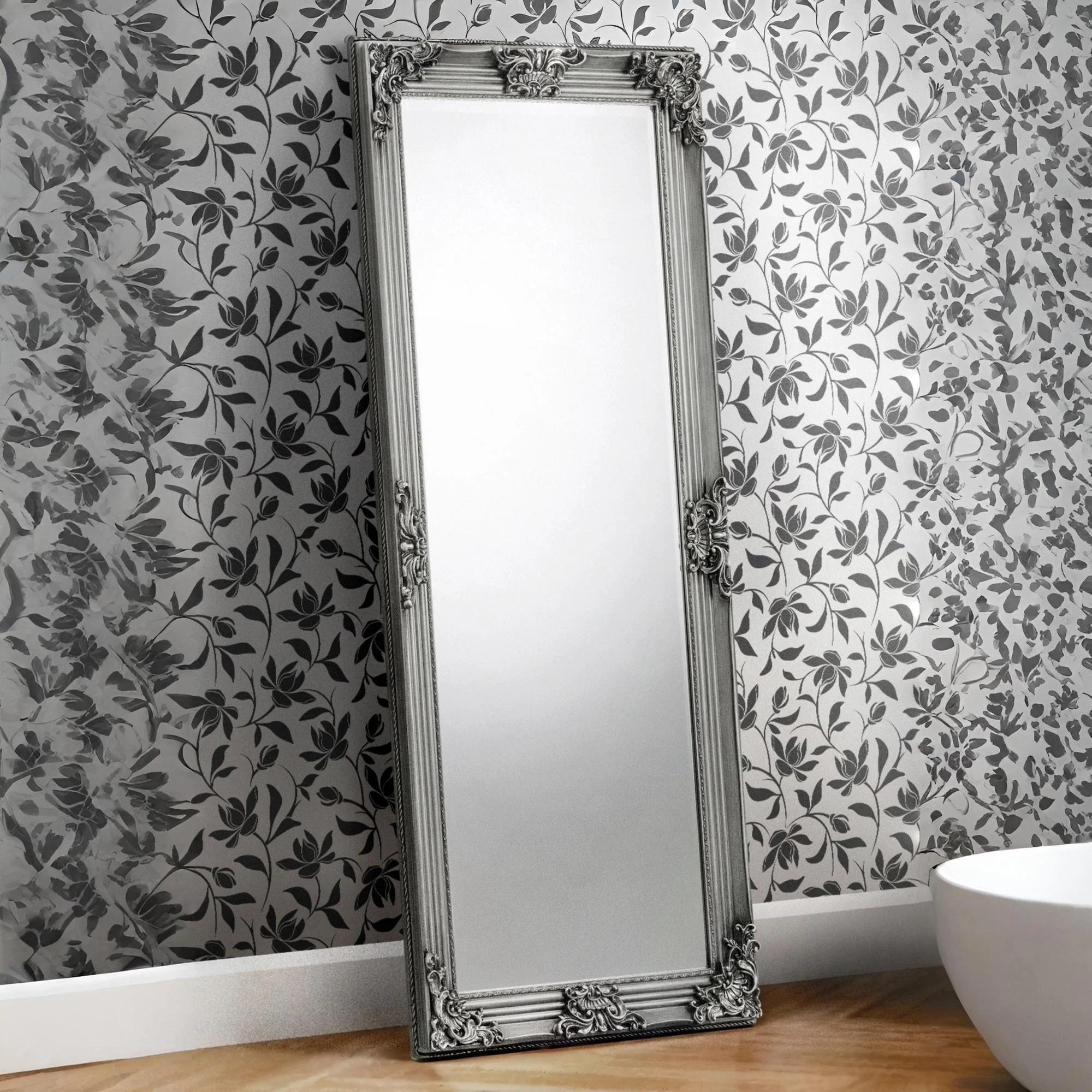Rococo Leaner Mirror - Rectangular - Pewter