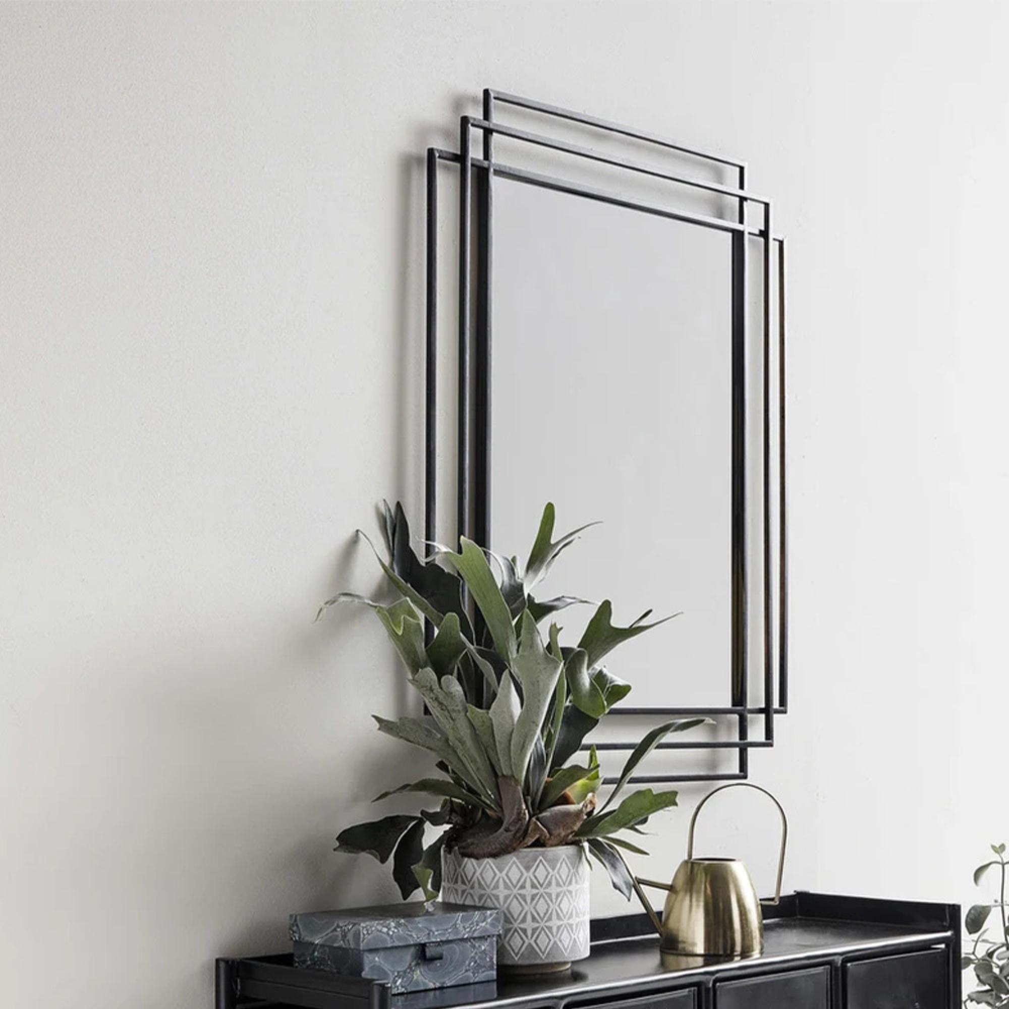 Wall Mirror - Black Metal Frame - 76cm x 97cm