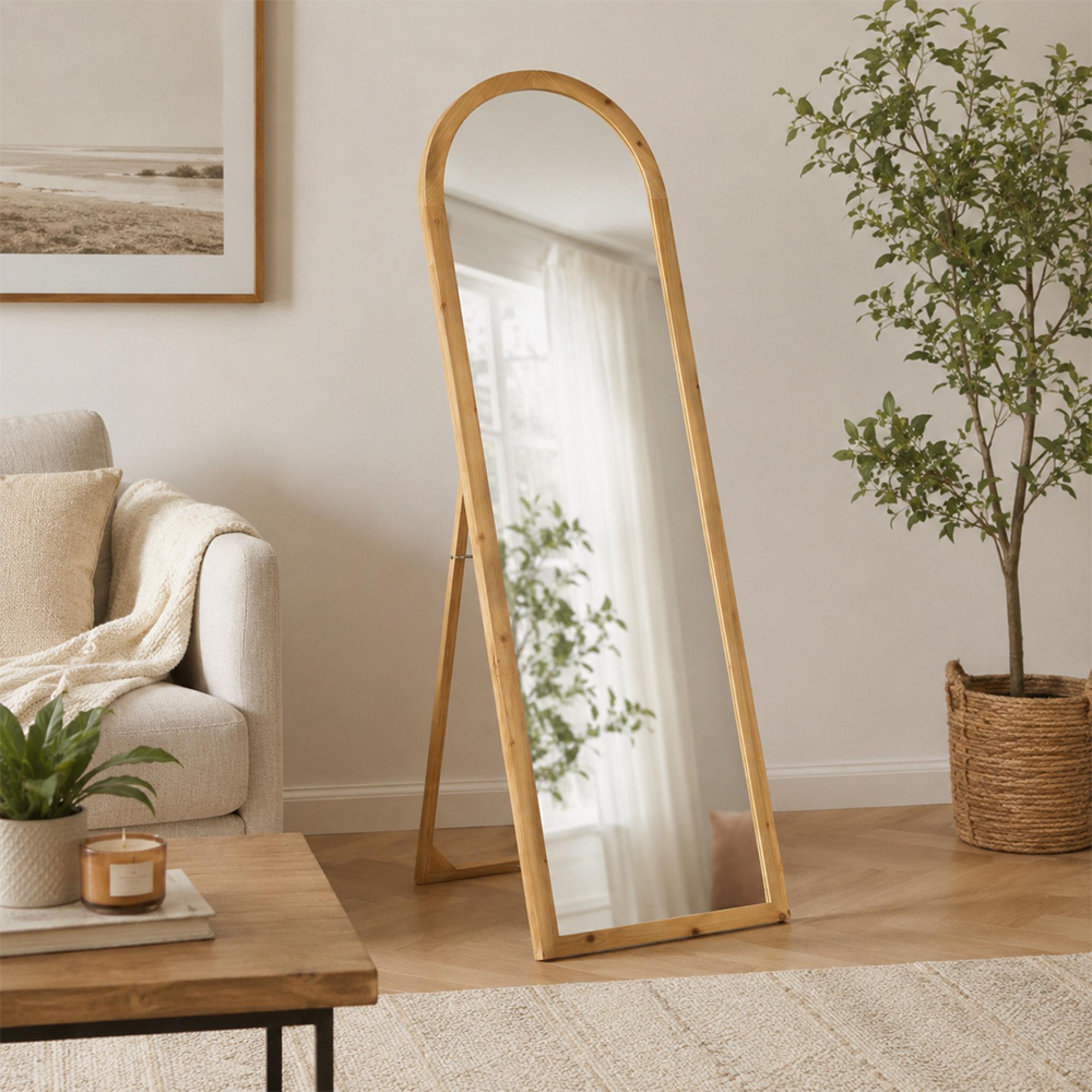 Curved Cheval Mirror - Natural - Fir Wood - 52cm x 162cm