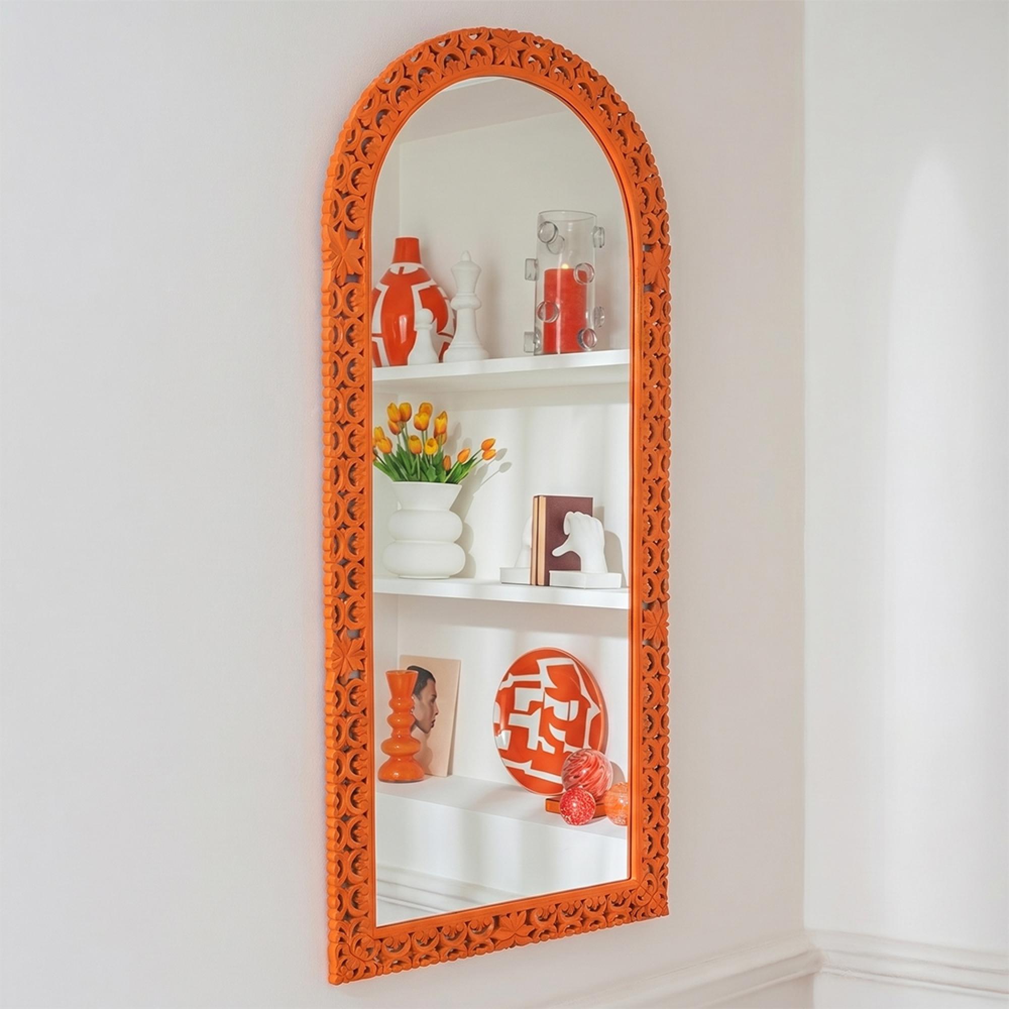 Mumbai Carved Wall Mirror - Orange - Mango Wood - 70cm x 160cm