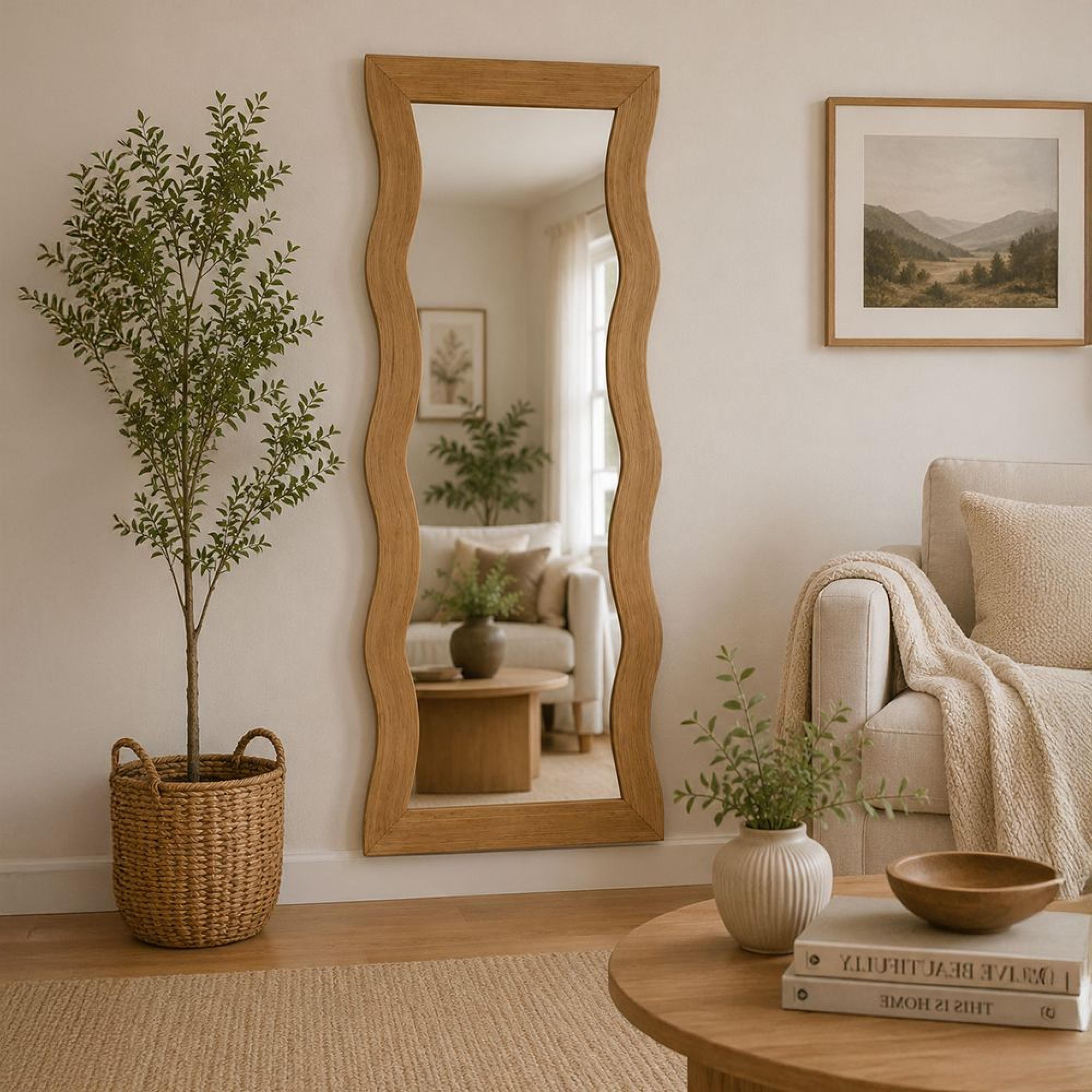 Wall Mirror - Abstract - Natural - Bamboo Wood - 67cm x 175cm