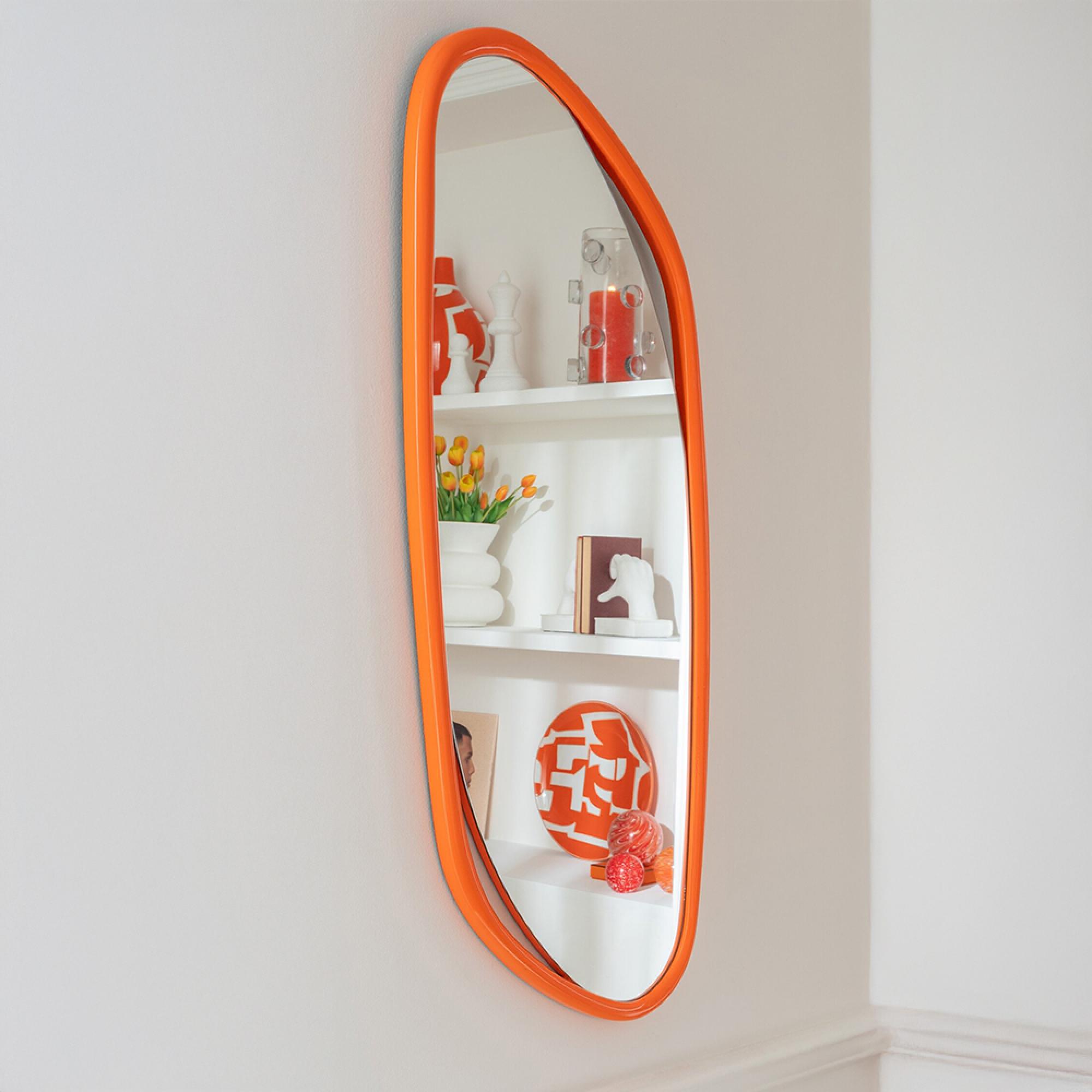 Wall Mirror - Abstract - Orange Painted - Wood - 120cm x 50cm