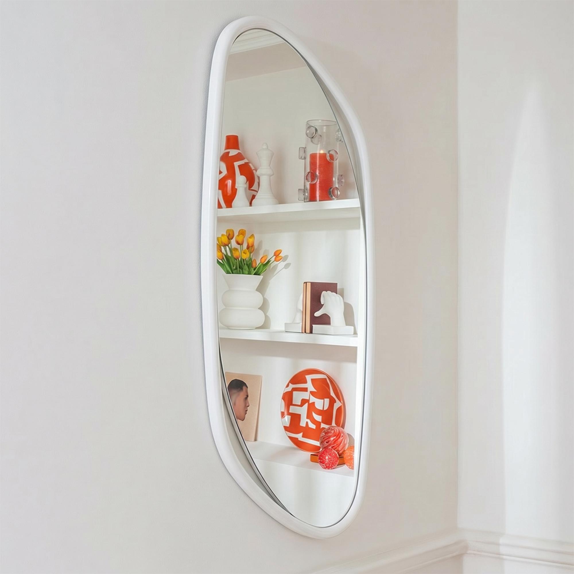 Wall Mirror - Abstract - White Painted - Wood - 120cm x 50cm