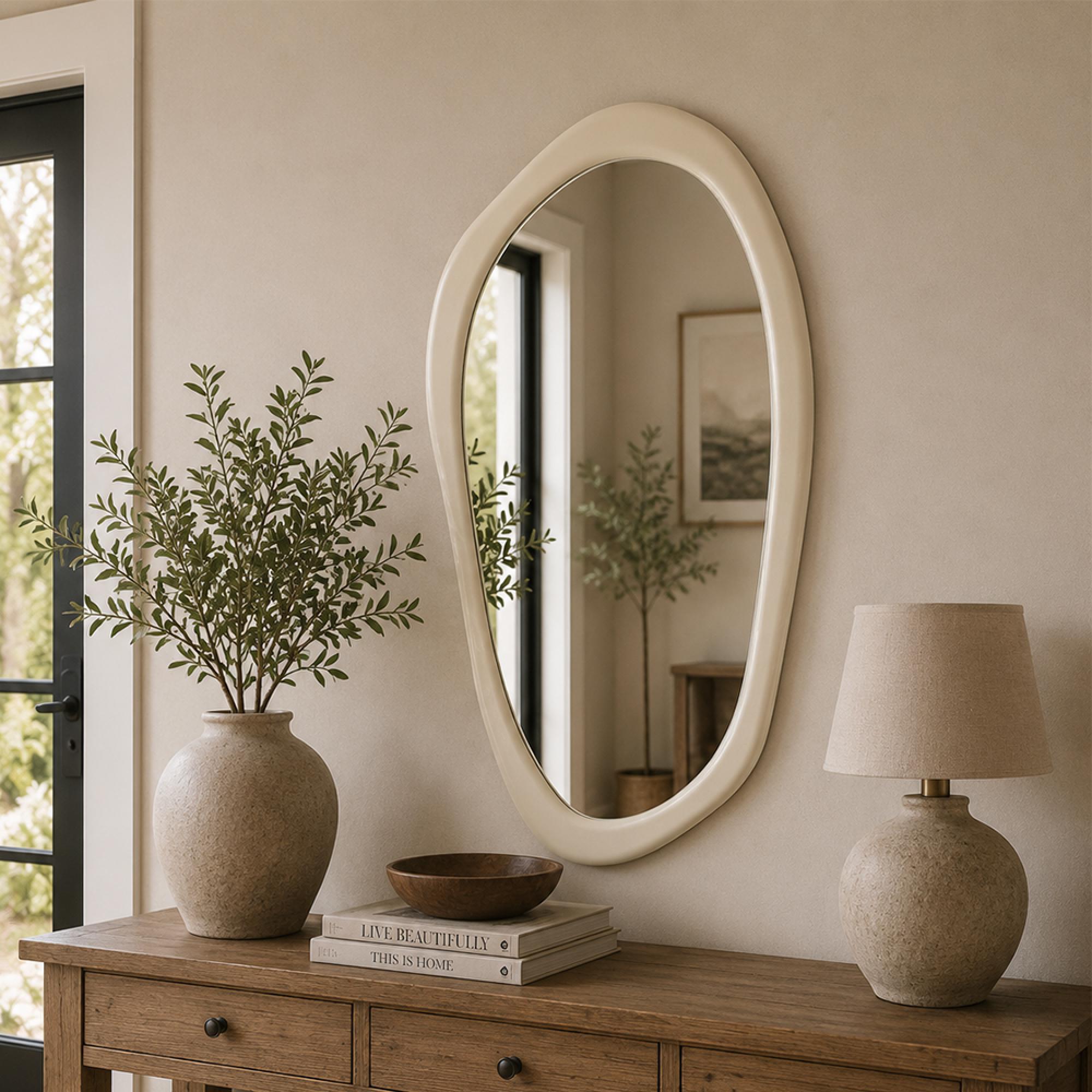 Moderna Wall Mirror - Abstract - White - Wood - 120cm x 68cm