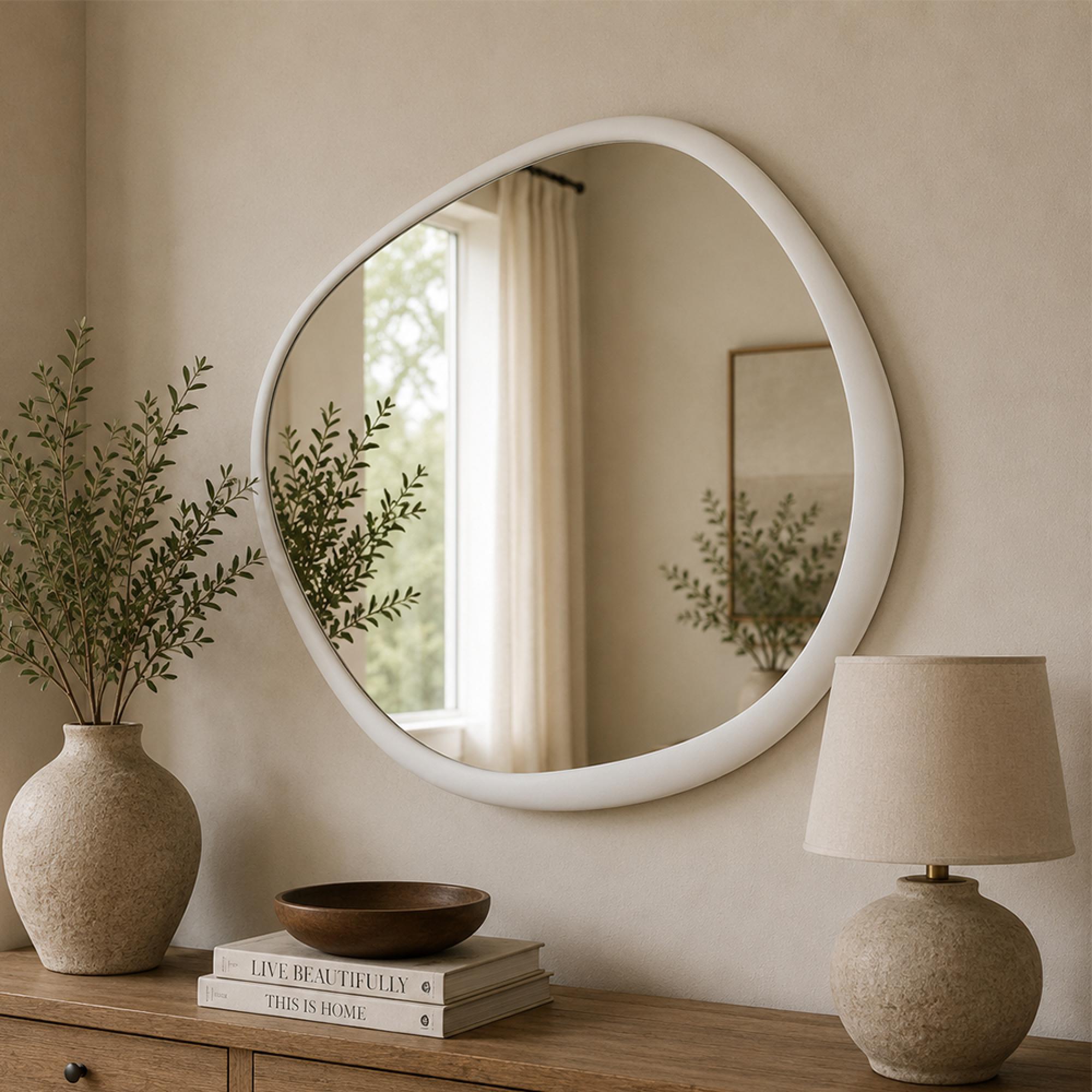 Wall Mirror - Abstract - Large - White - Glass and Metal - 86.5cm x 82cm
