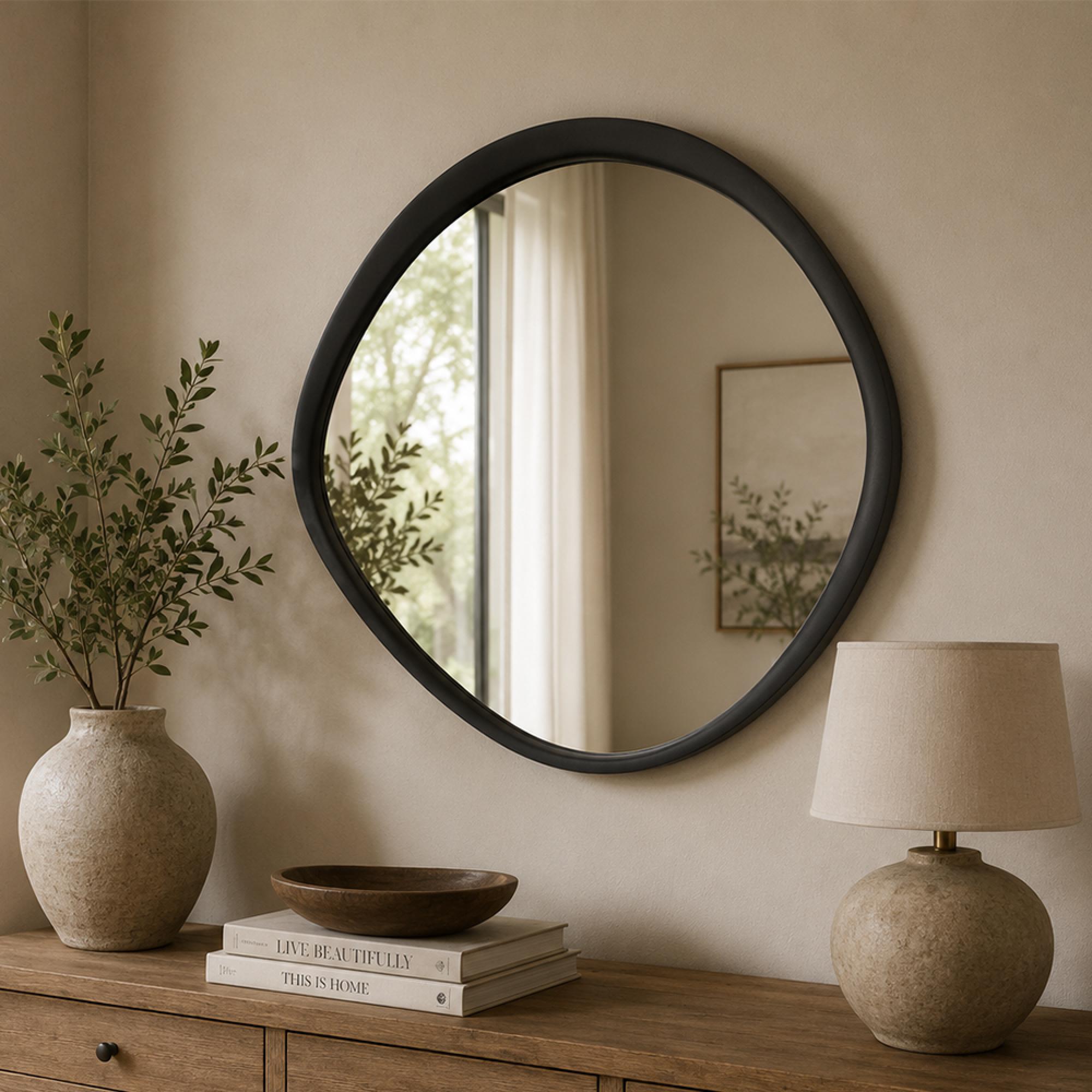 Wall Mirror - Abstract - Small - Black - Glass and Metal - 60.5cm x 58cm