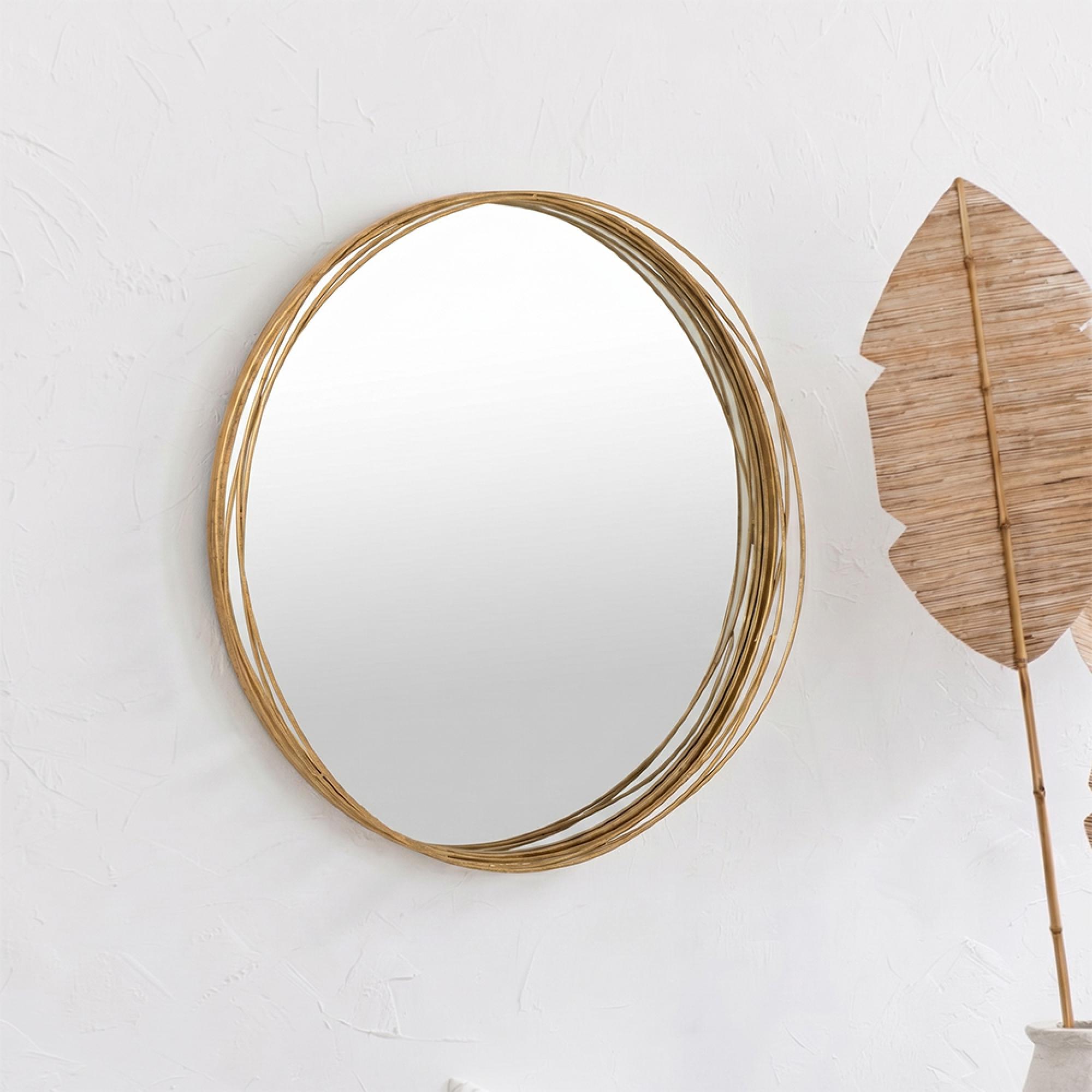 Aurora Wall Mirror - Round - Gold - Glass and Metal - 92cm x 6.5cm