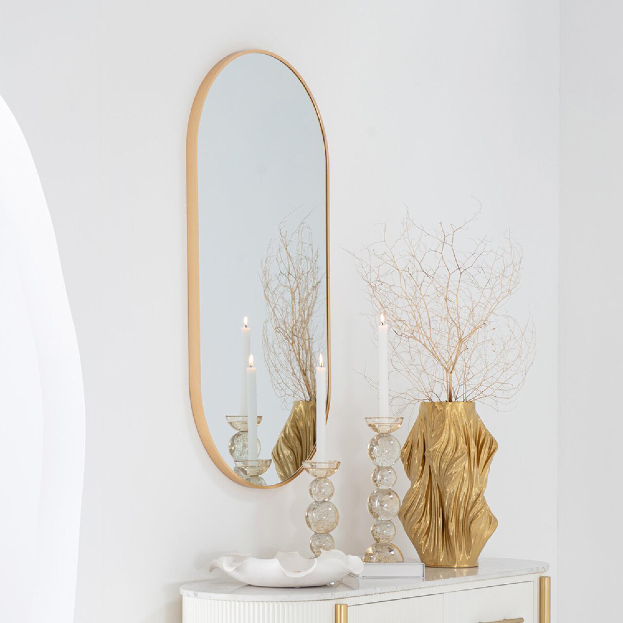 Grale Wall Mirror - Oval - Gold - Glass and Metal - 50cm x 100cm