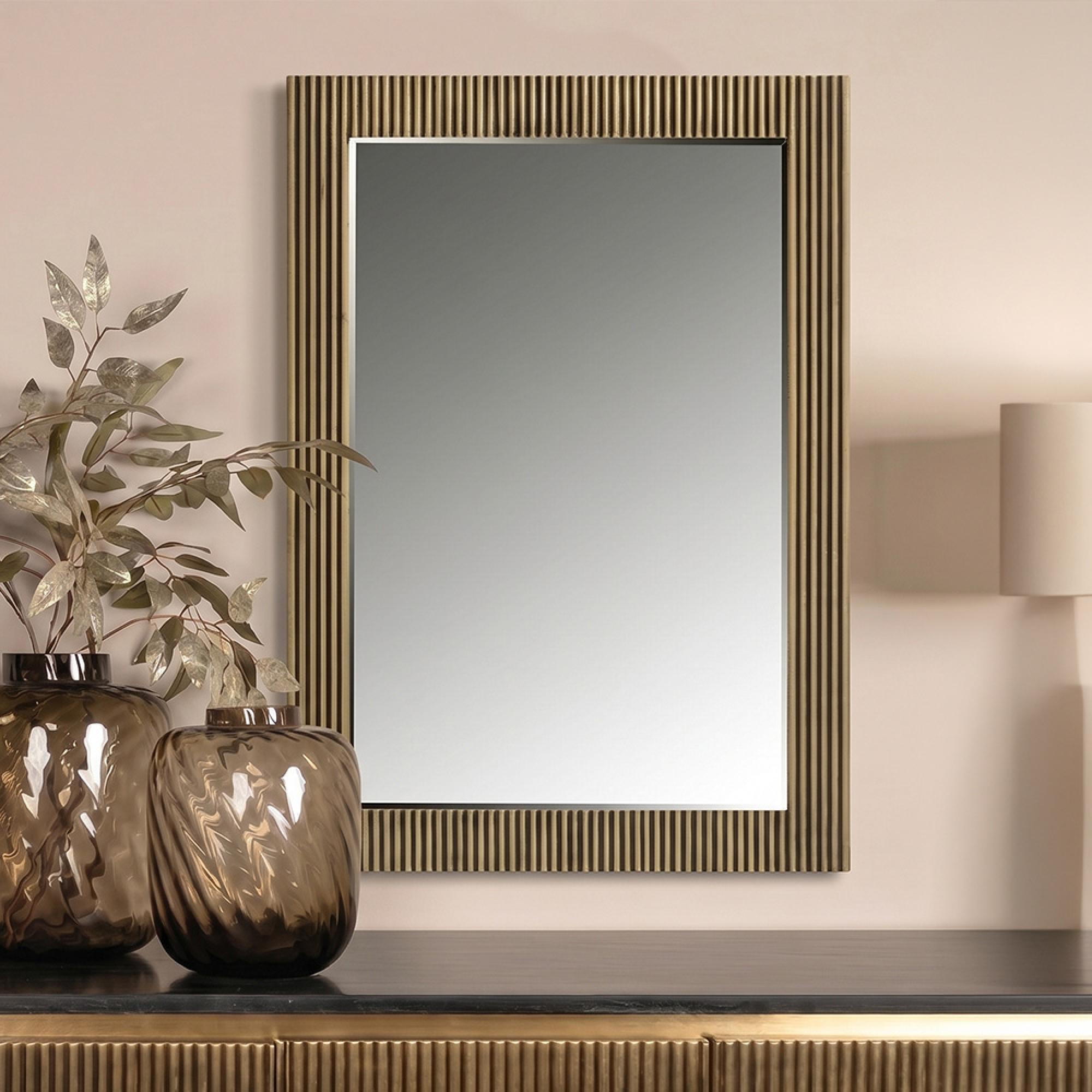 Ironville Brass Ribbed Rectangular Wall Mirror