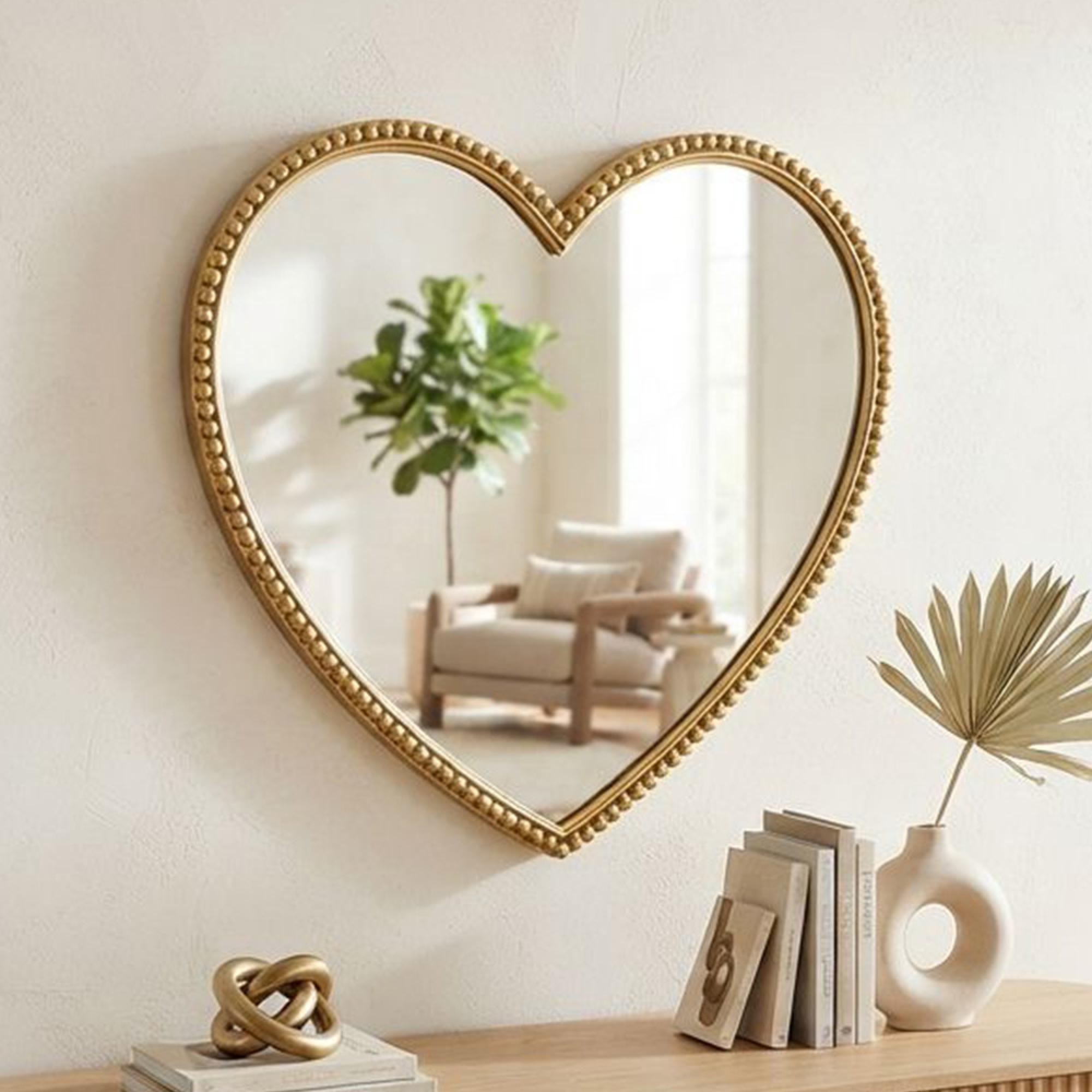 Lovely Heart Wall Mirror - Gold - Metal - 80cm x 3cm
