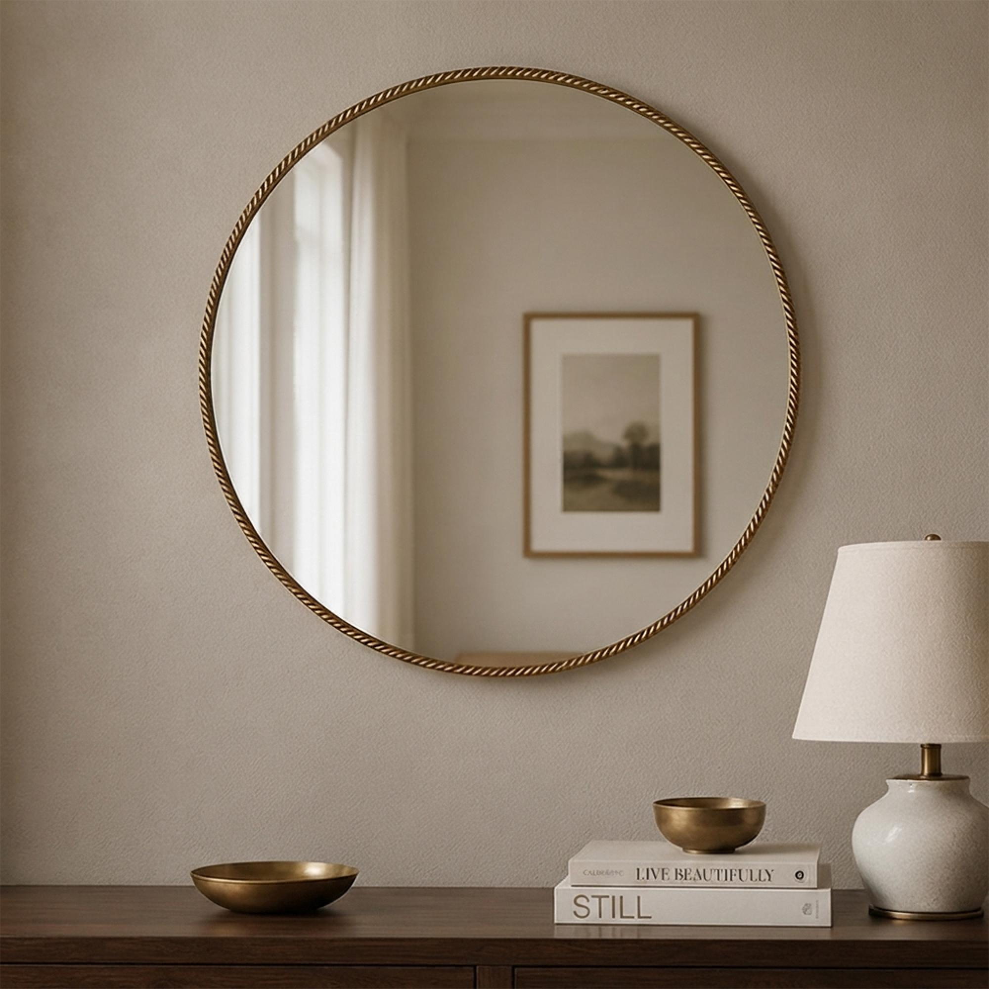 Lavinia Wall Mirror - Round - Gold - Metal - 90cm x 2cm