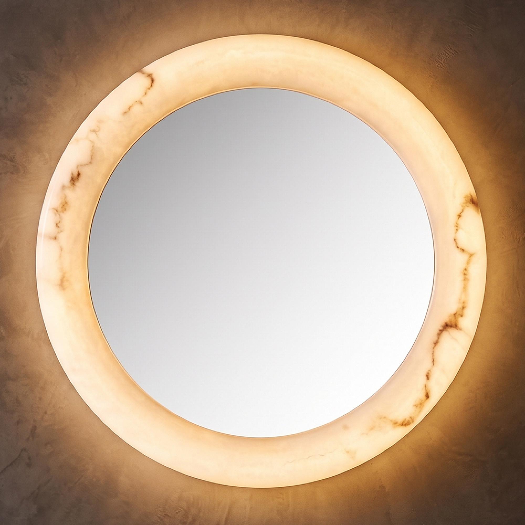 Oravelle Wall Mirror - with Lighting - Round - White - Resin and Metal - 60cm x 60cm