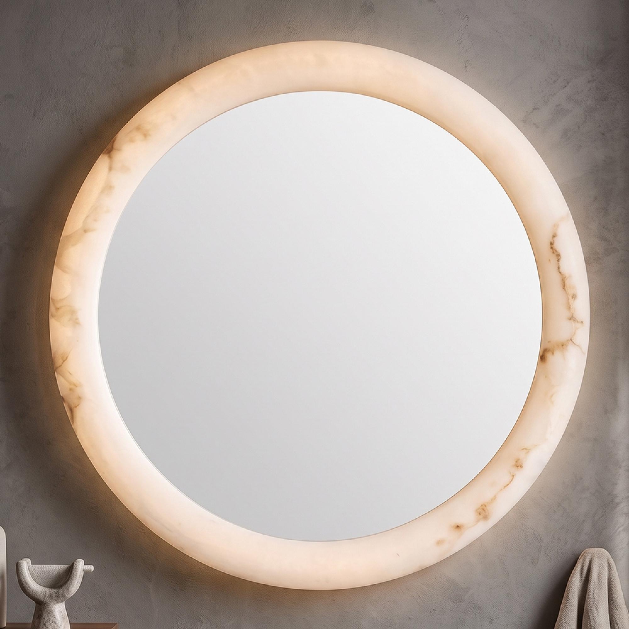 Oravelle Wall Mirror - with Lighting - Round - White - Resin and Metal - 80cm x 80cm