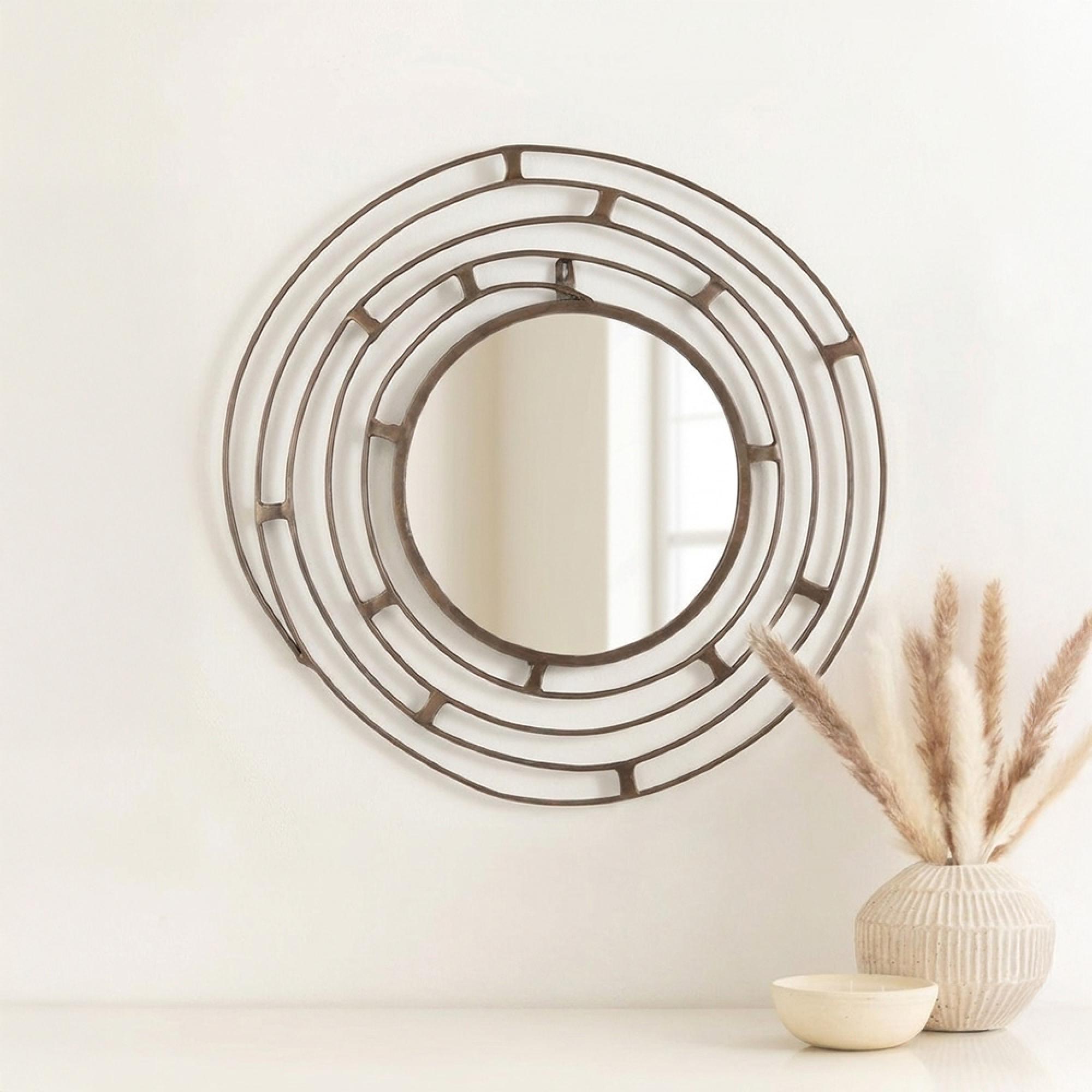 Concentric Circles Wall Mirror - Bronze - Metal - 79cm x 79cm