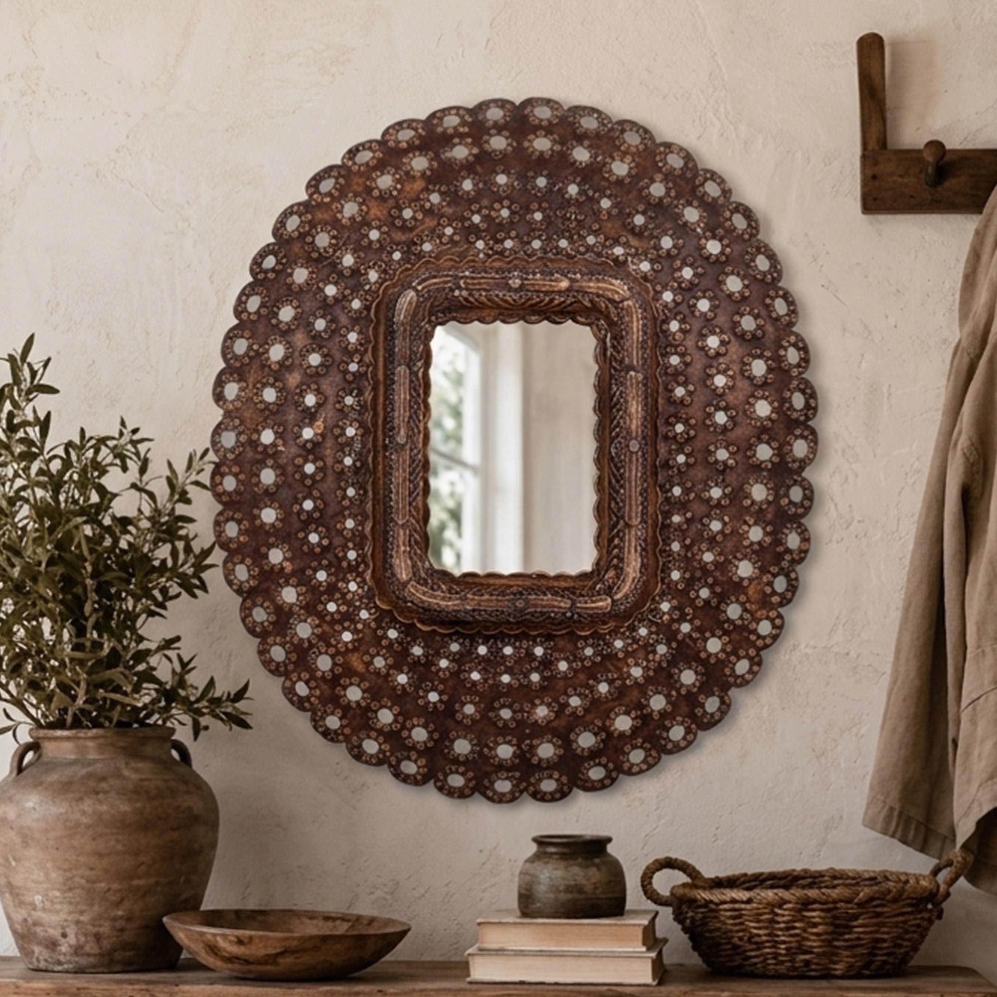 Peacock Wall Mirror - Large - Ornate Design - Bronze - Metal - 115cm x 145cm