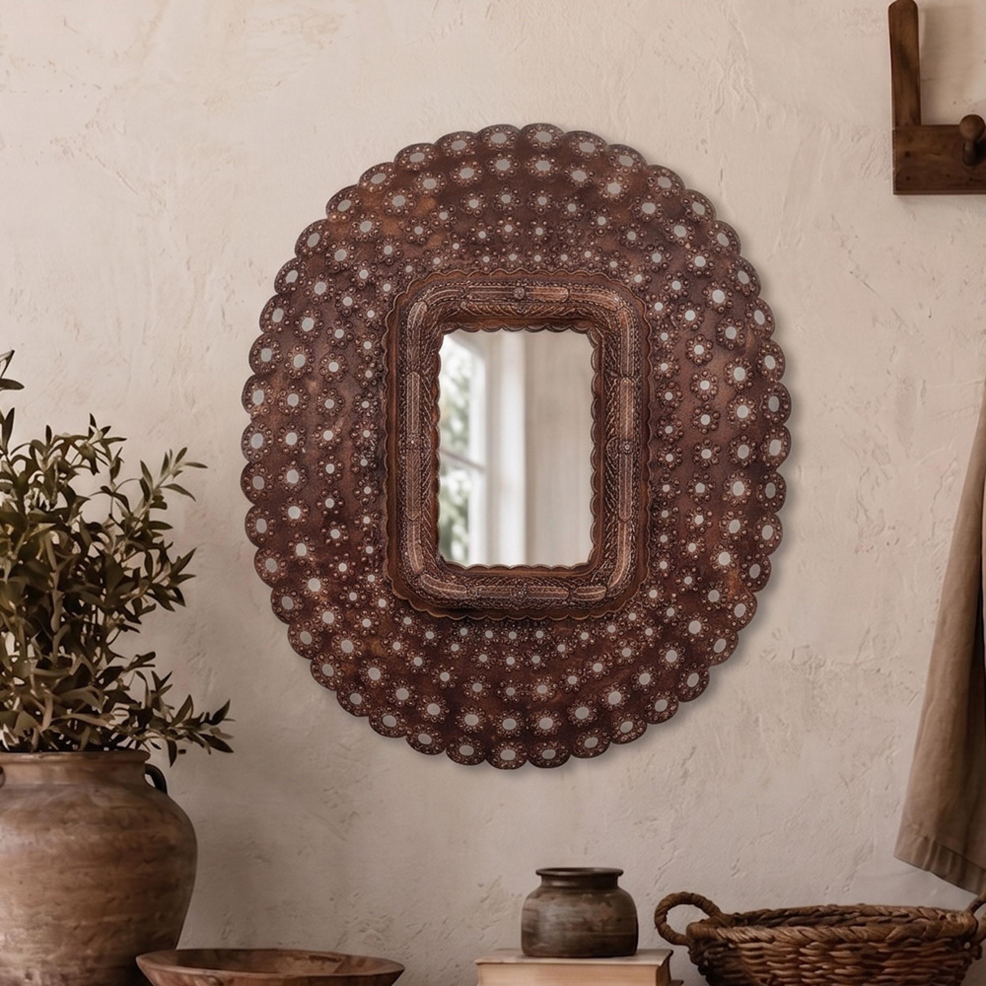 Peacock Wall Mirror - Ornate Design - Bronze - Metal - 84cm x 102cm