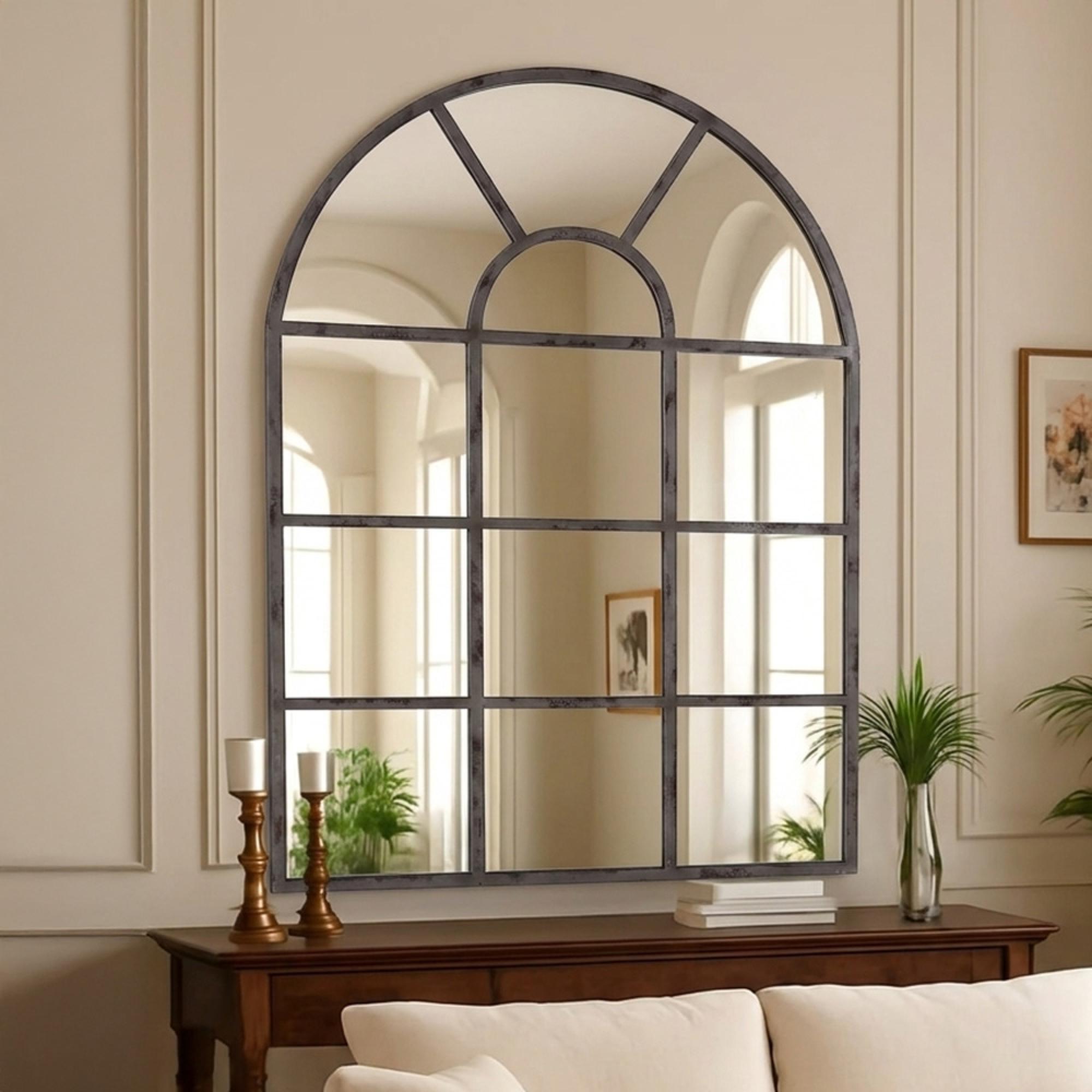Roanne Window Mirror - Arch - Grey - Metal - 102cm x 152cm