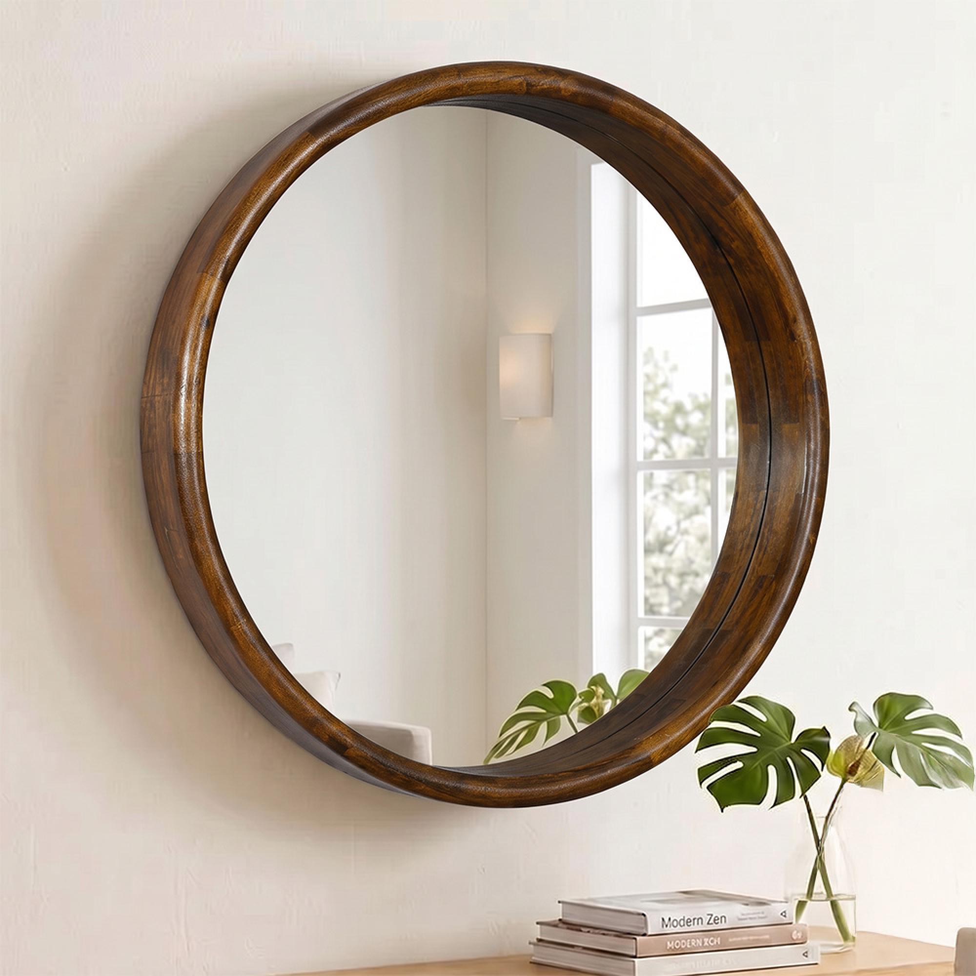 Brix Demy Wall Mirror - Round - Dark Brown - Mango Wood - 80cm x 80cm