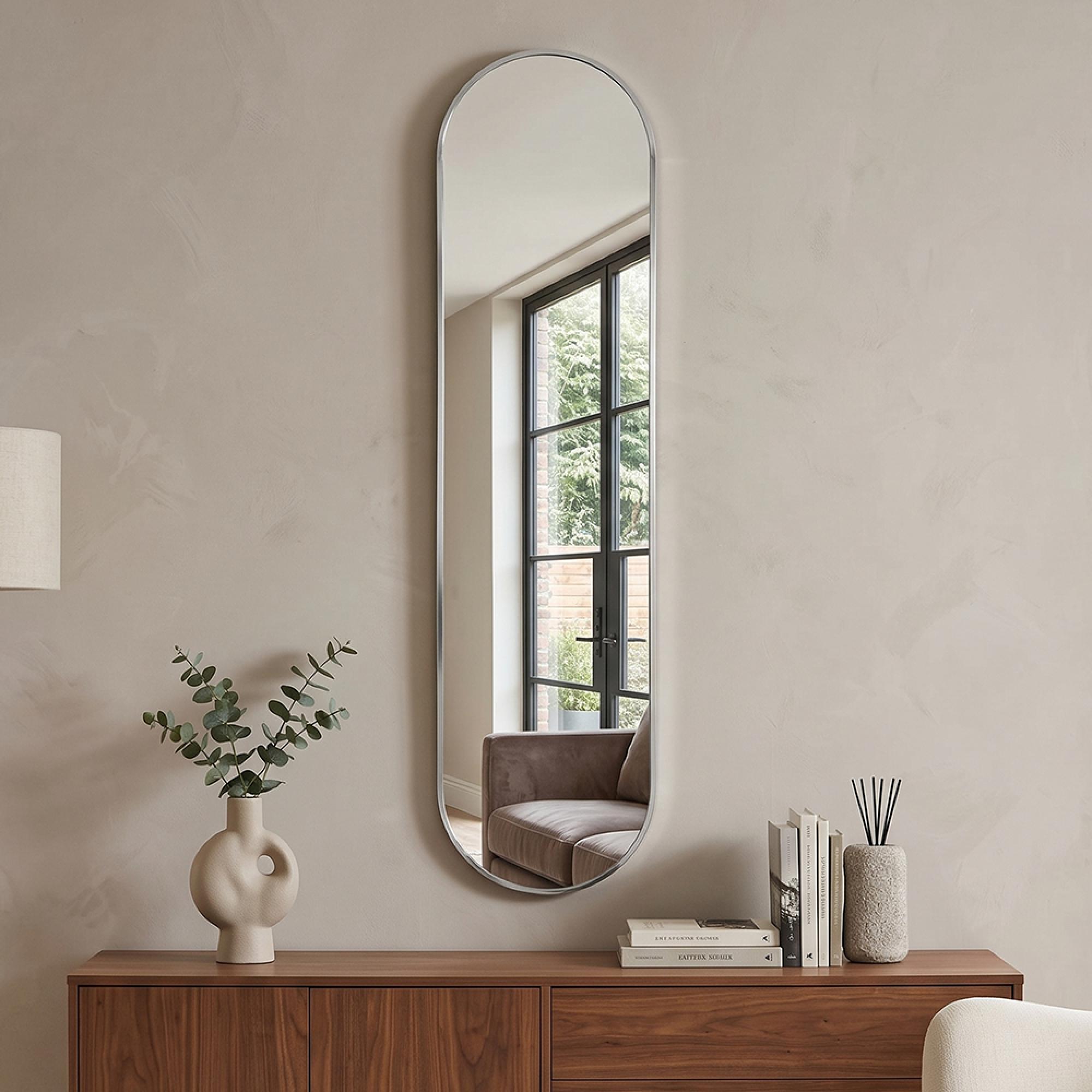 Hennetved Wall Mirror - Oval - Silver - Glass and Aluminium - 35cm x 170cm