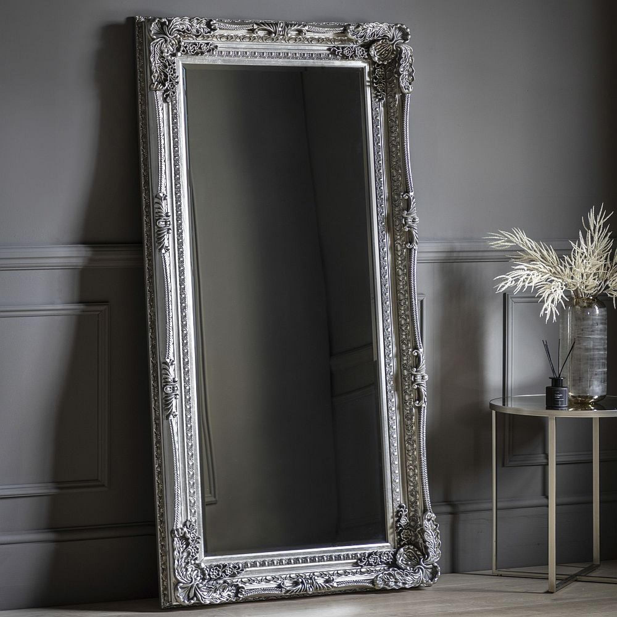 Clearance - Carved Louis Leaner Rectangular Mirror - 89.5cm x 175.5cm - Silver - A216