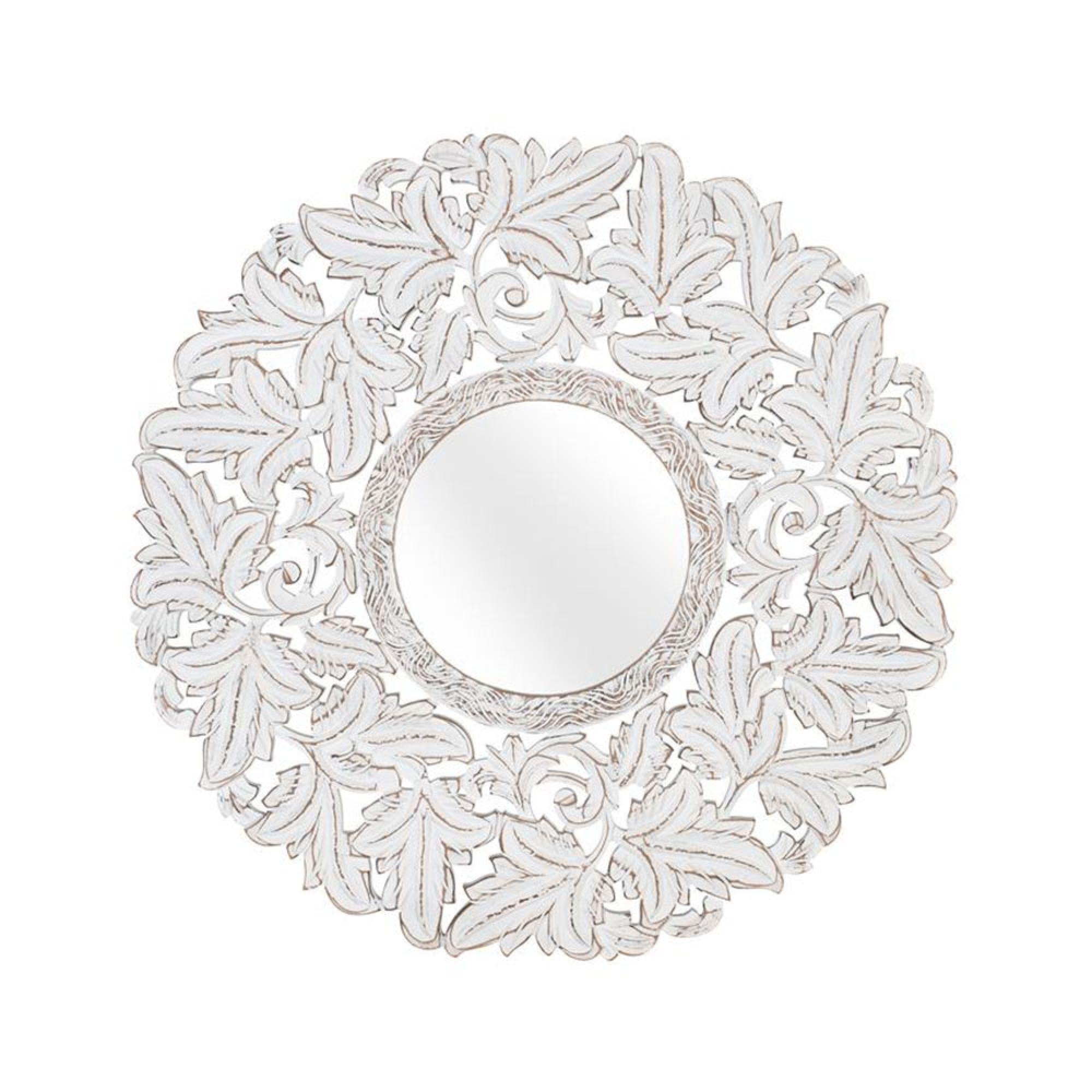 Meadow - White Carved - Round - Wall Mirror