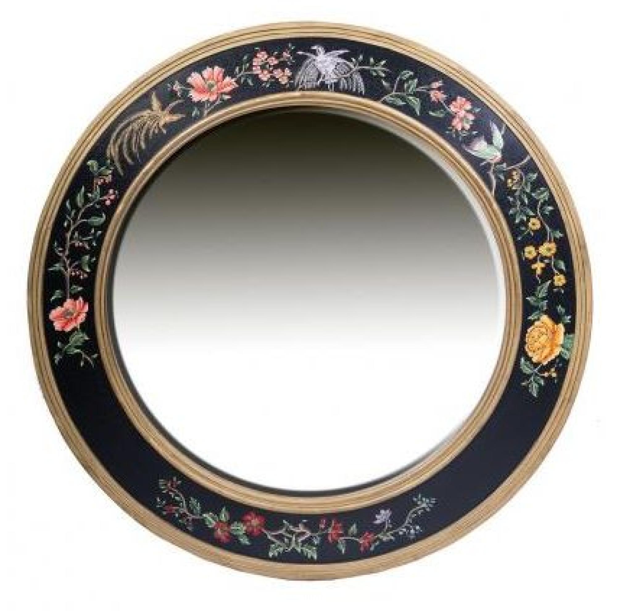 Meerut Wall Mirror - Large - Round - Lyre Bird Design - Black