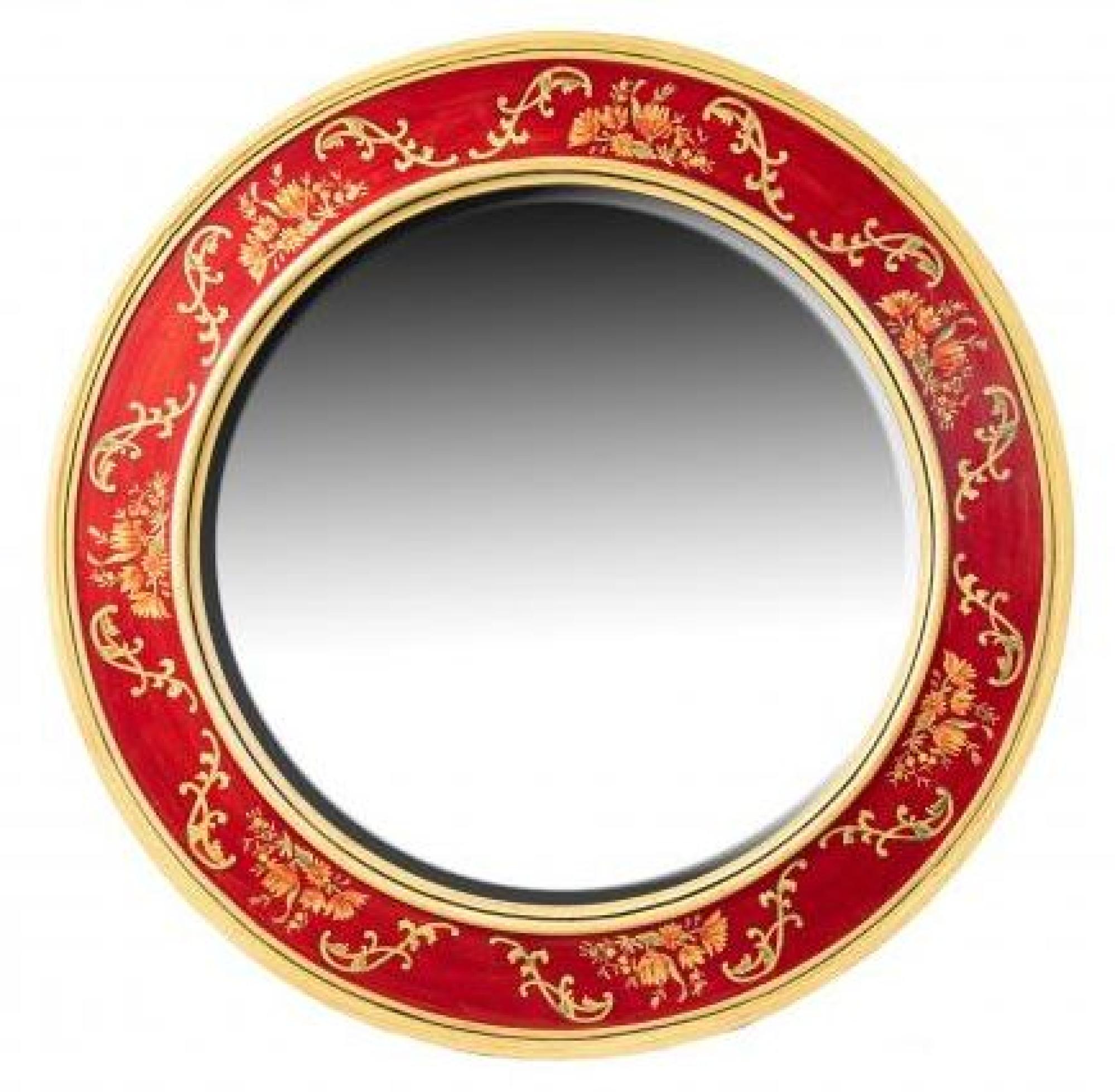 Meerut Wall Mirror - Large - Round - Floral Design - Red