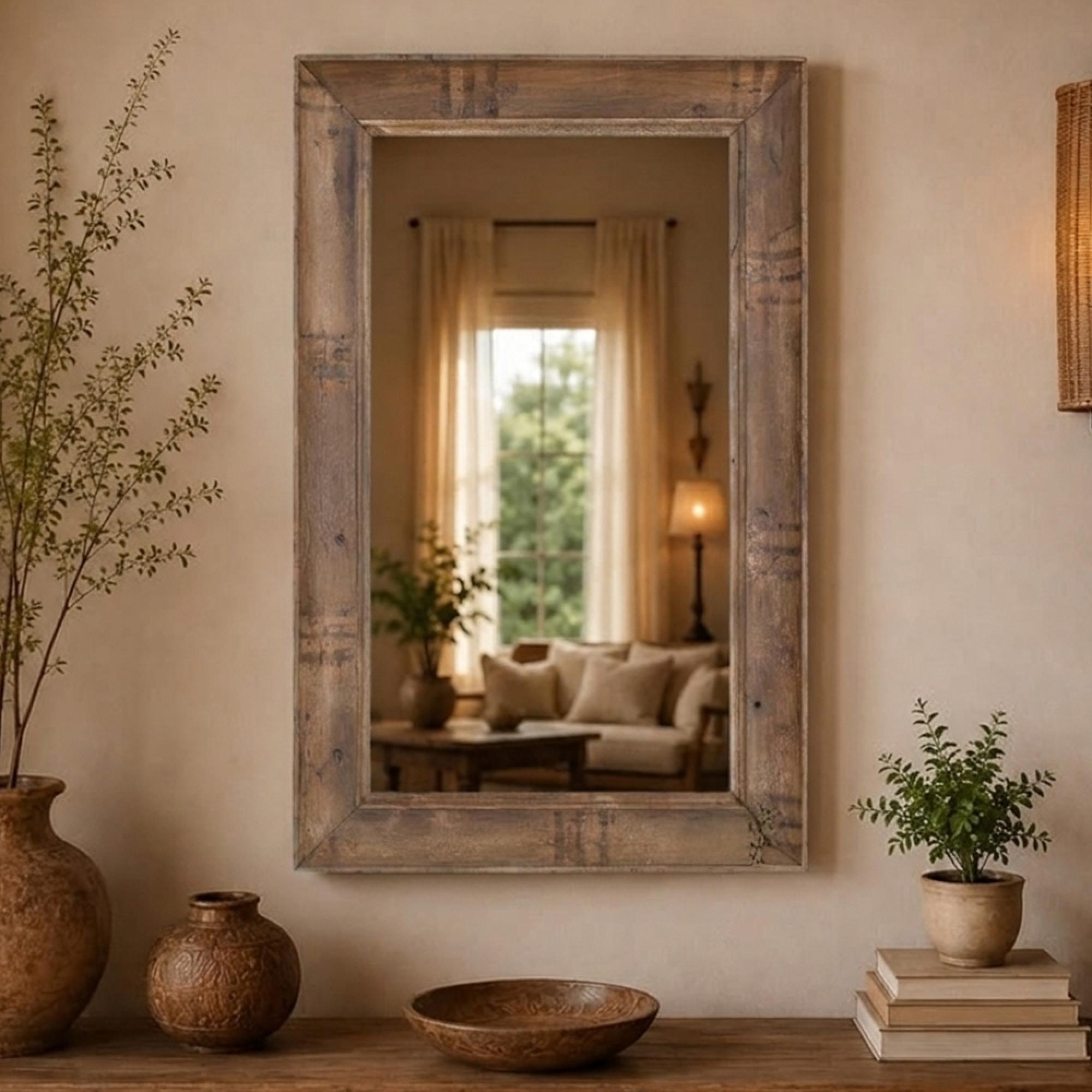 Wall Mirror - Weathered Warm Brown - Reclaimed Wood - 80cm x 125cm