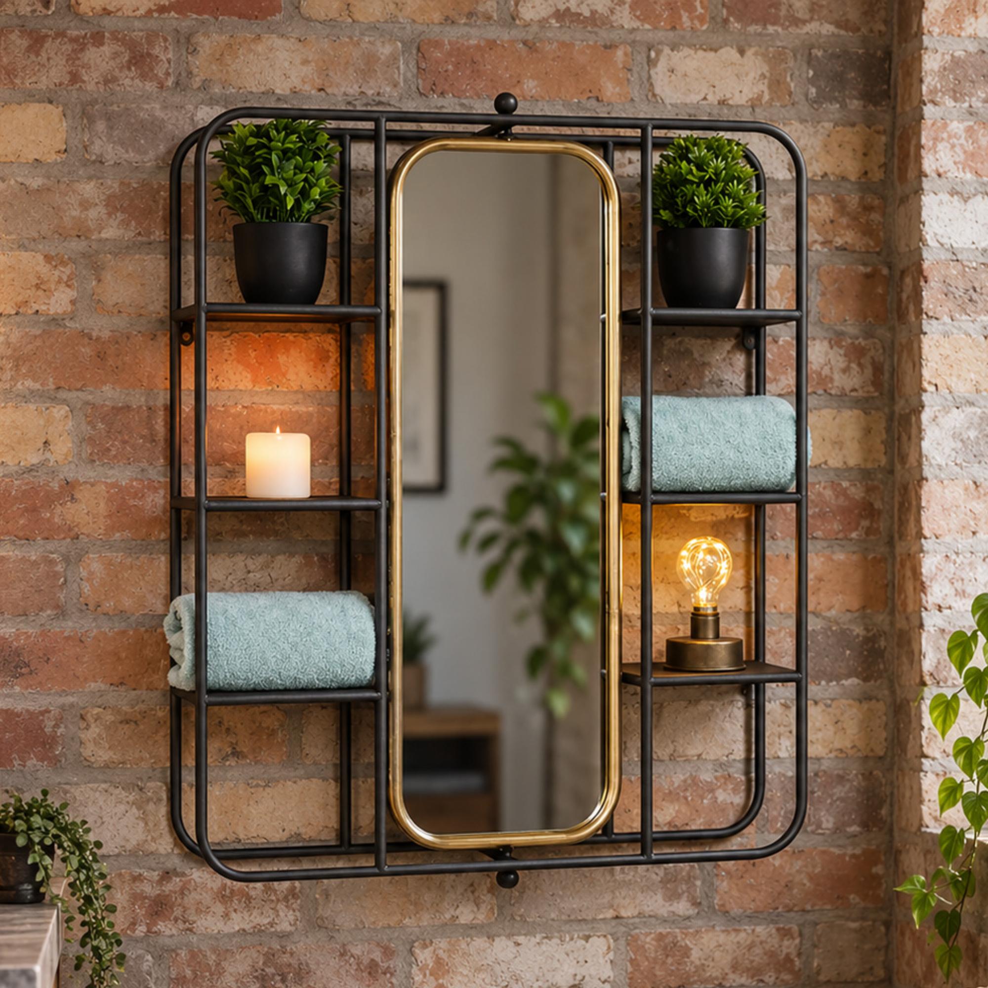Wall Unit - Black Metal - with Mirror
