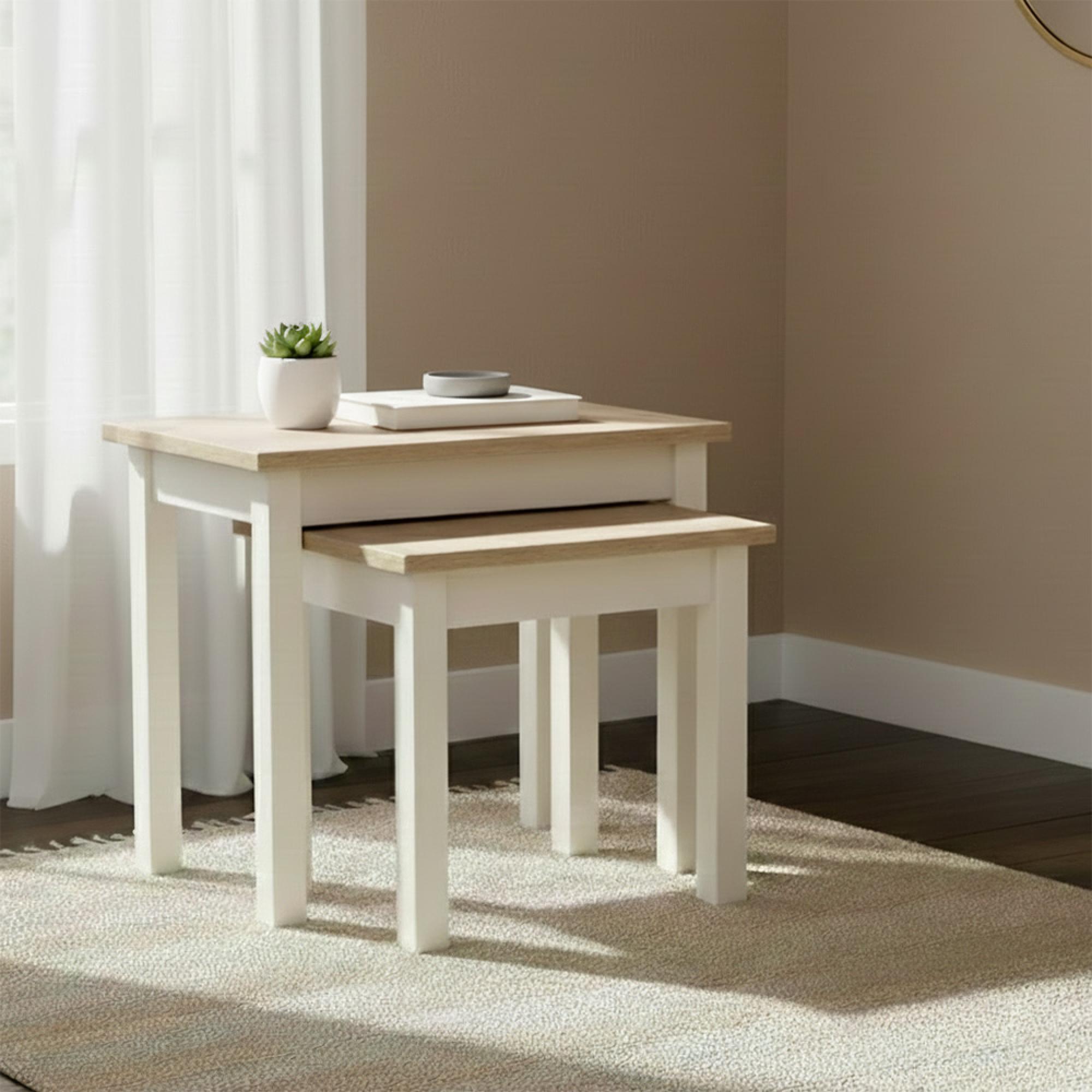 Modern Nest of Tables - Set of 2 - White Painted