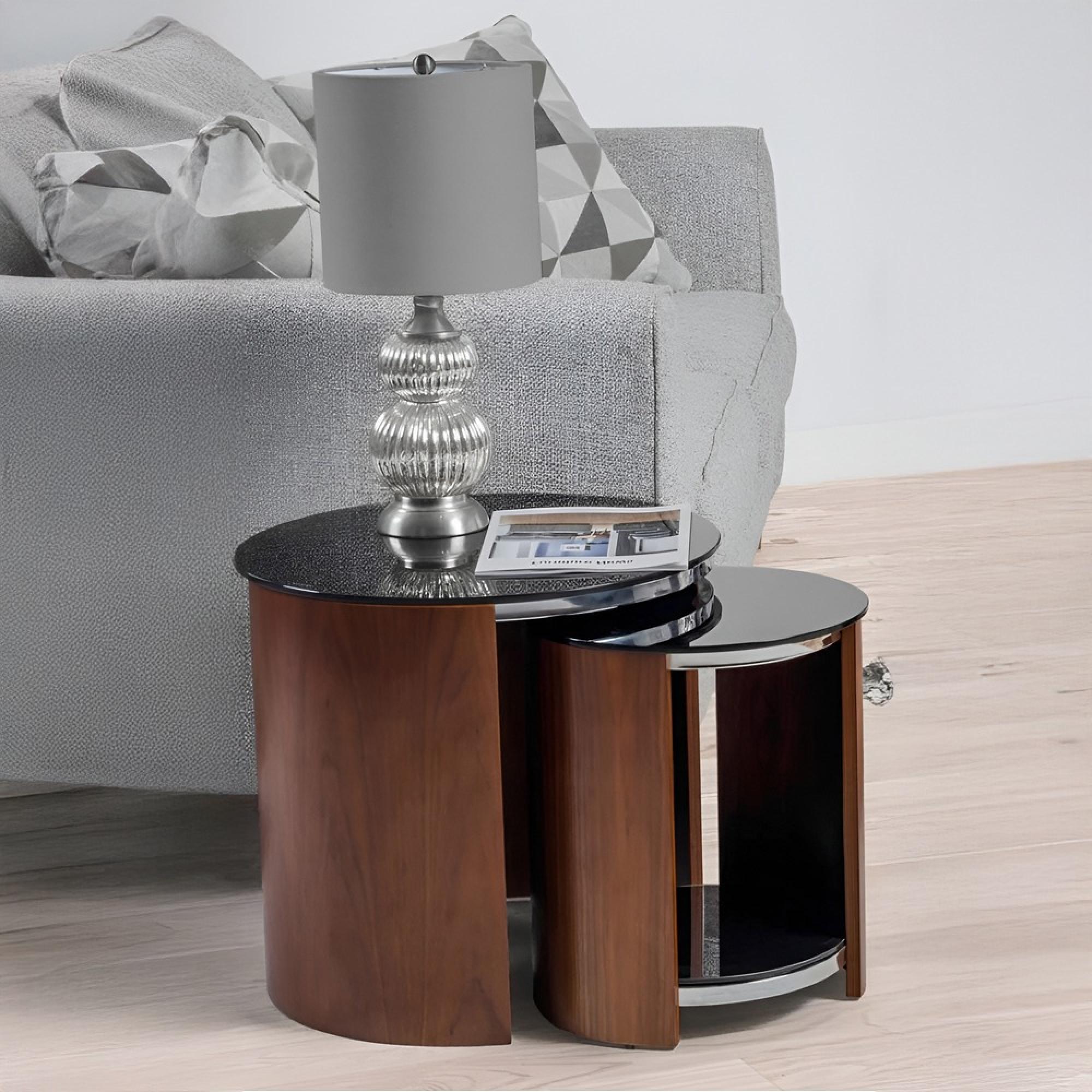 Curve Nest of Tables - Walnut - Glass - JF305