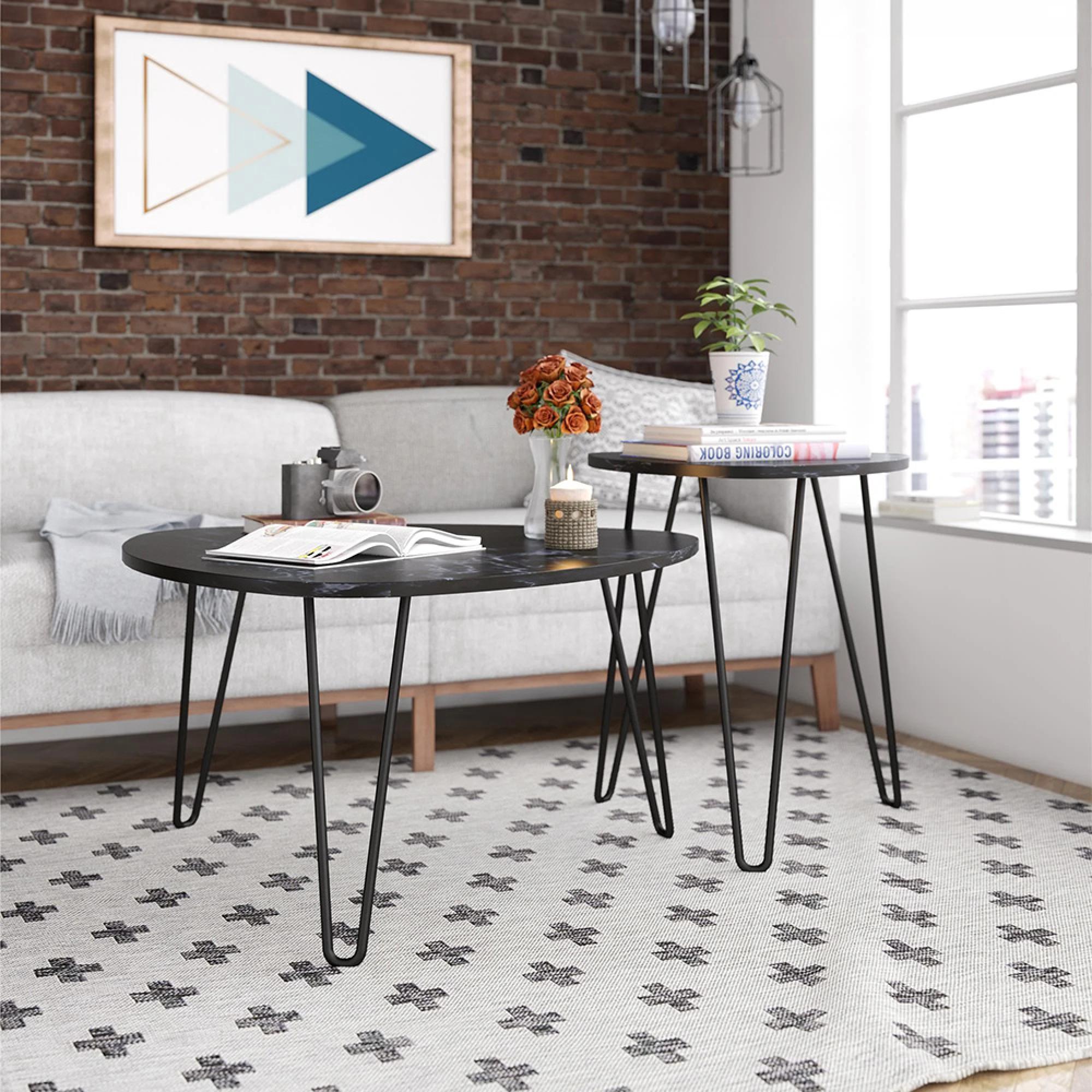 Novogratz Athena Nesting Tables - Black Marble Effect - Set of 2 - 7021899COMNUK