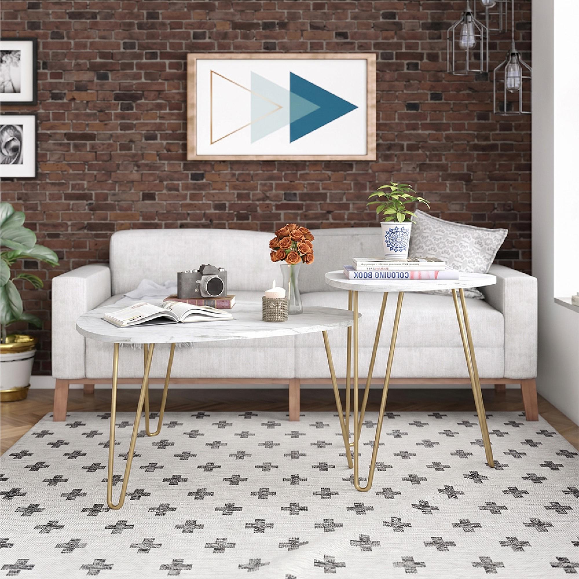 Novogratz Athena Nesting Tables - White Marble Effect - Set of 2 - 7021891COMNUK